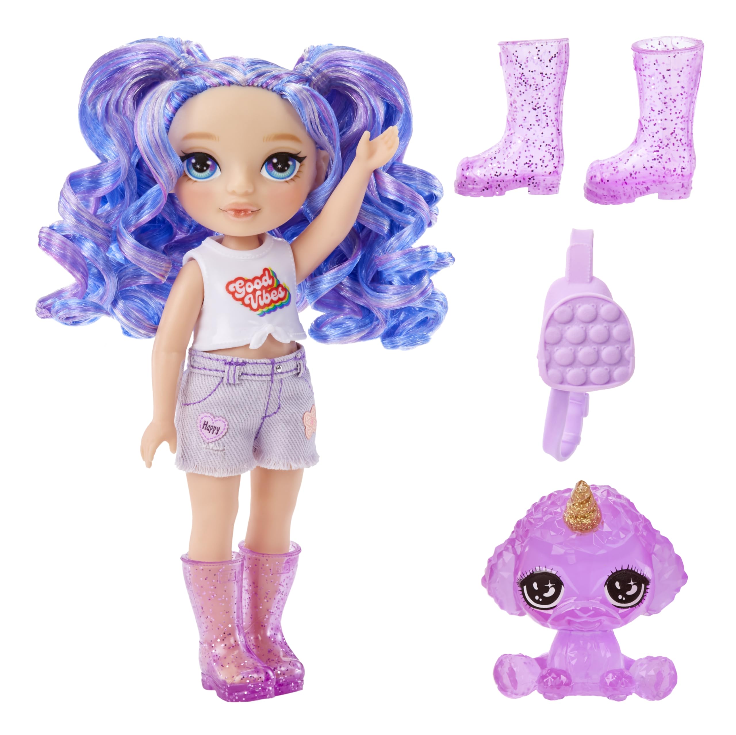 Rainbow High Littles Amethyst Willow Doll - 14 cm Poseable Fashion Doll with Pet Poodle | Ages 4+ | Purple 2