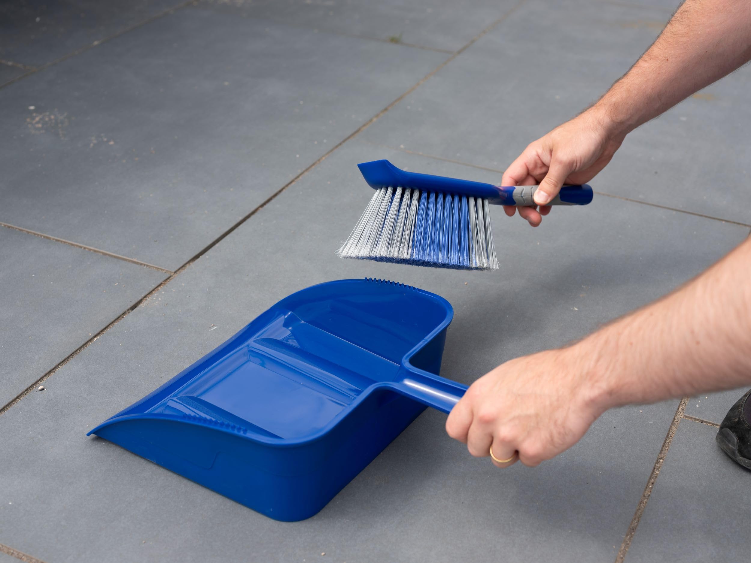 Addis Heavy Duty Outdoor Dustpan & Brush Set - Wide Pan, Stiff Bristles | Blue & Grey 5