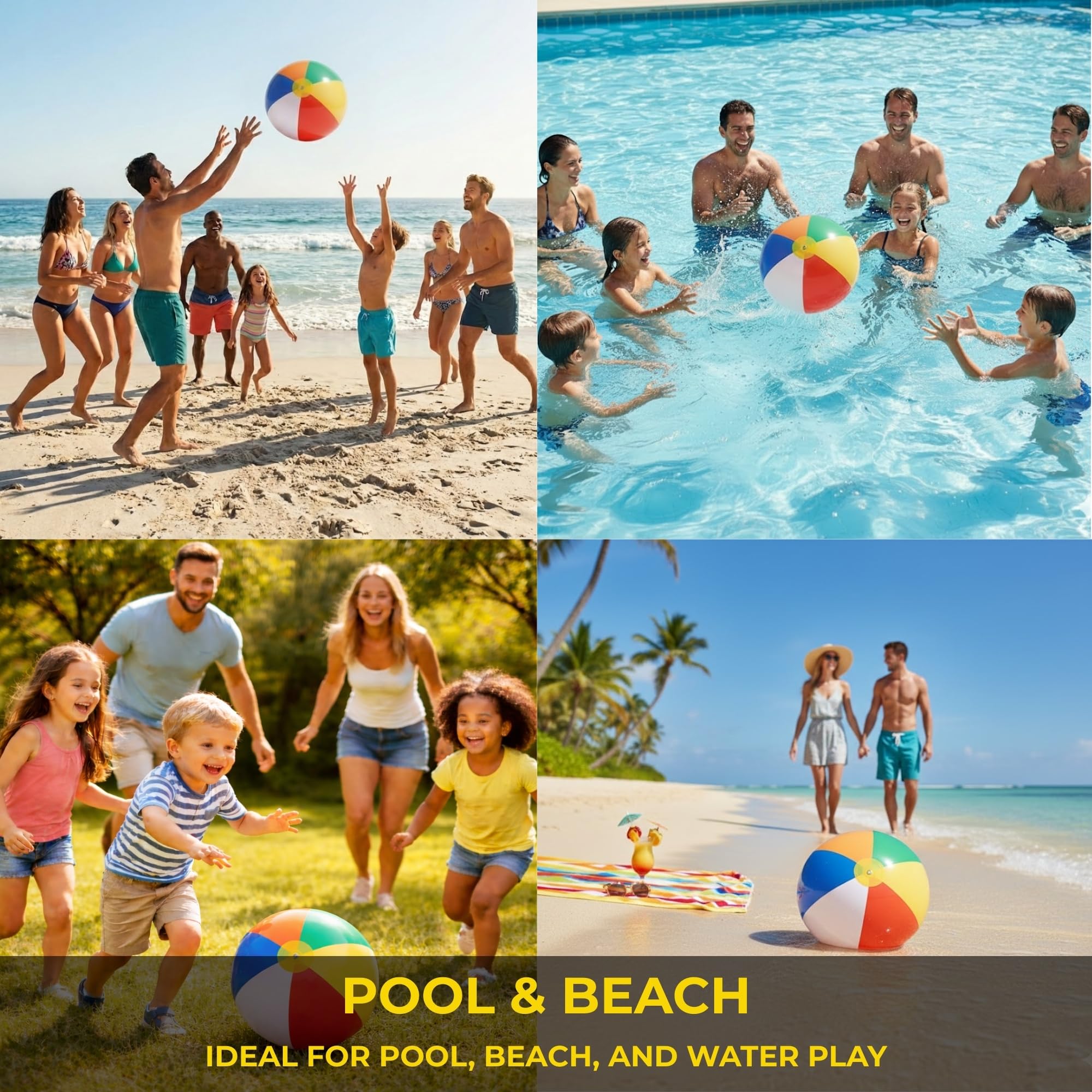 SHATCHI Inflatable Rainbow Beach Ball - 2 Pack | 16 Inch | Multicolour 7