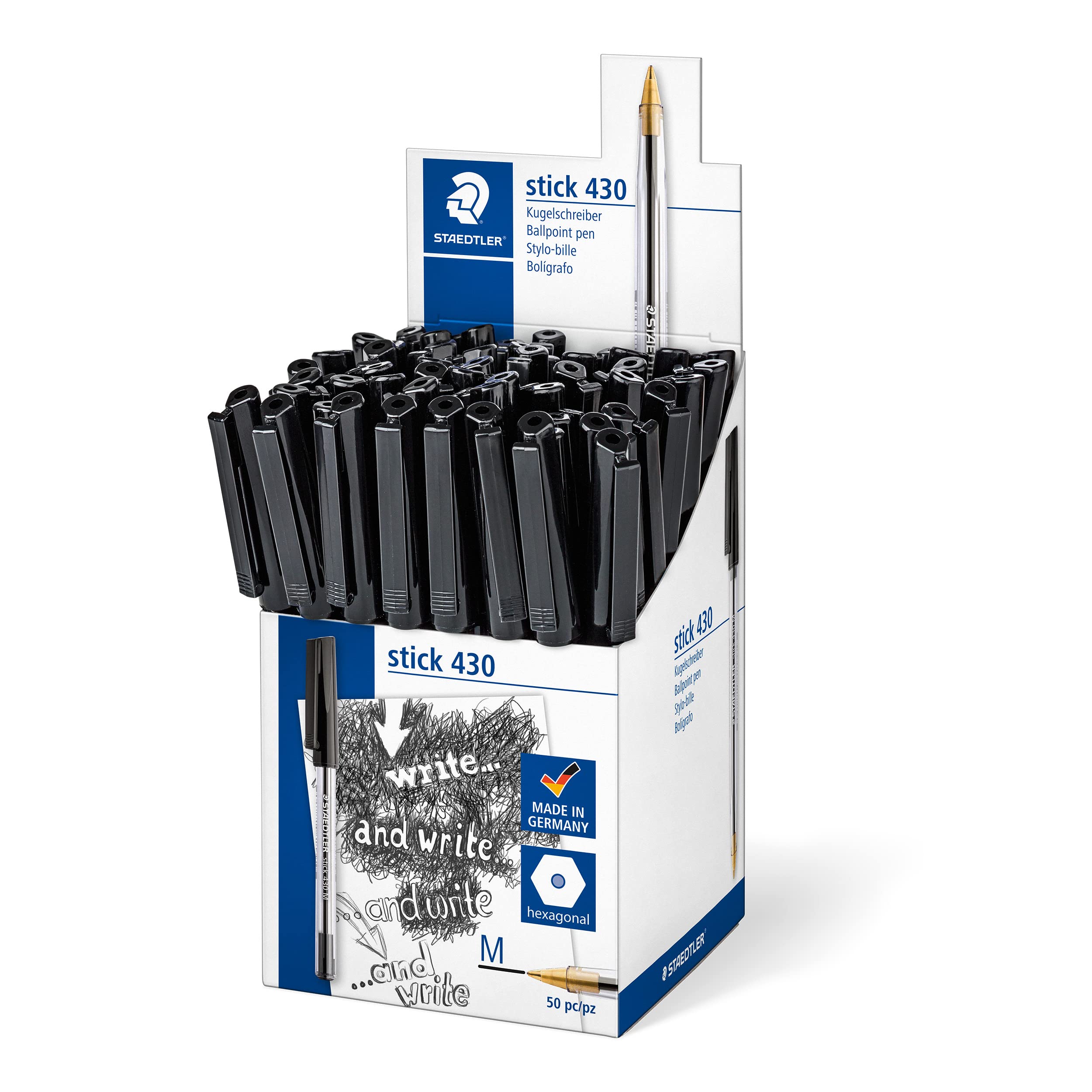 STAEDTLER Stick 430 Ballpoint Pens - Medium Point Black Ink | Pack of 50 | Airplane Safe 1