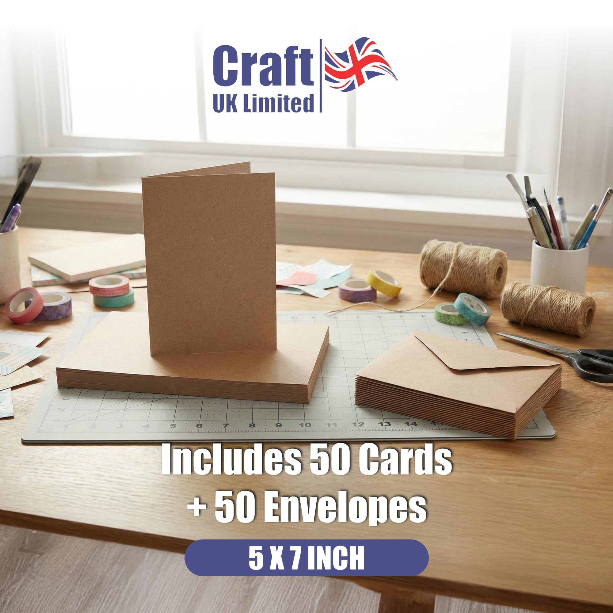 Craft UK 2048 Kraft Card and Envelope Pack - 50 Count | 5x7 Inch | Brown 3