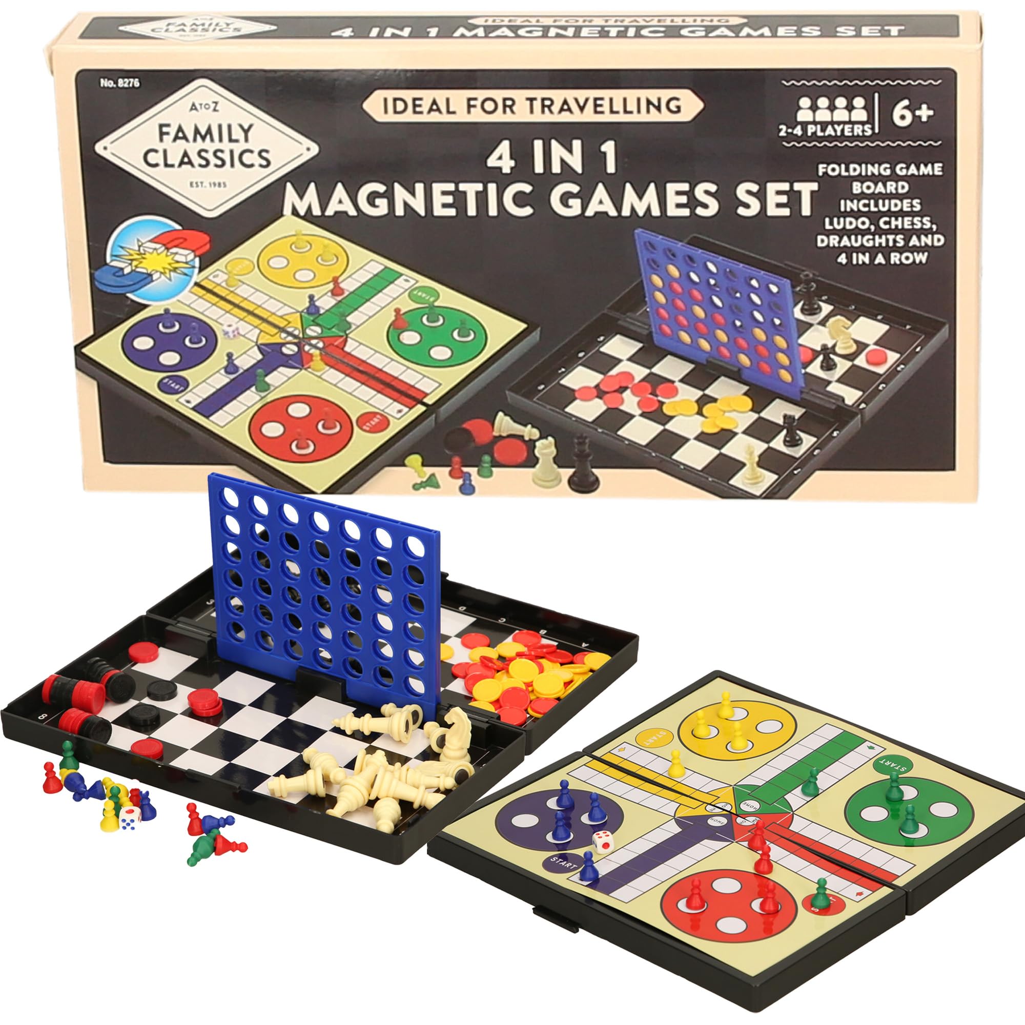 Atoz 4-in-1 Magnetic Travel Games Set - Ludo, Chess, Draughts & Connect Four | 2-4 Players