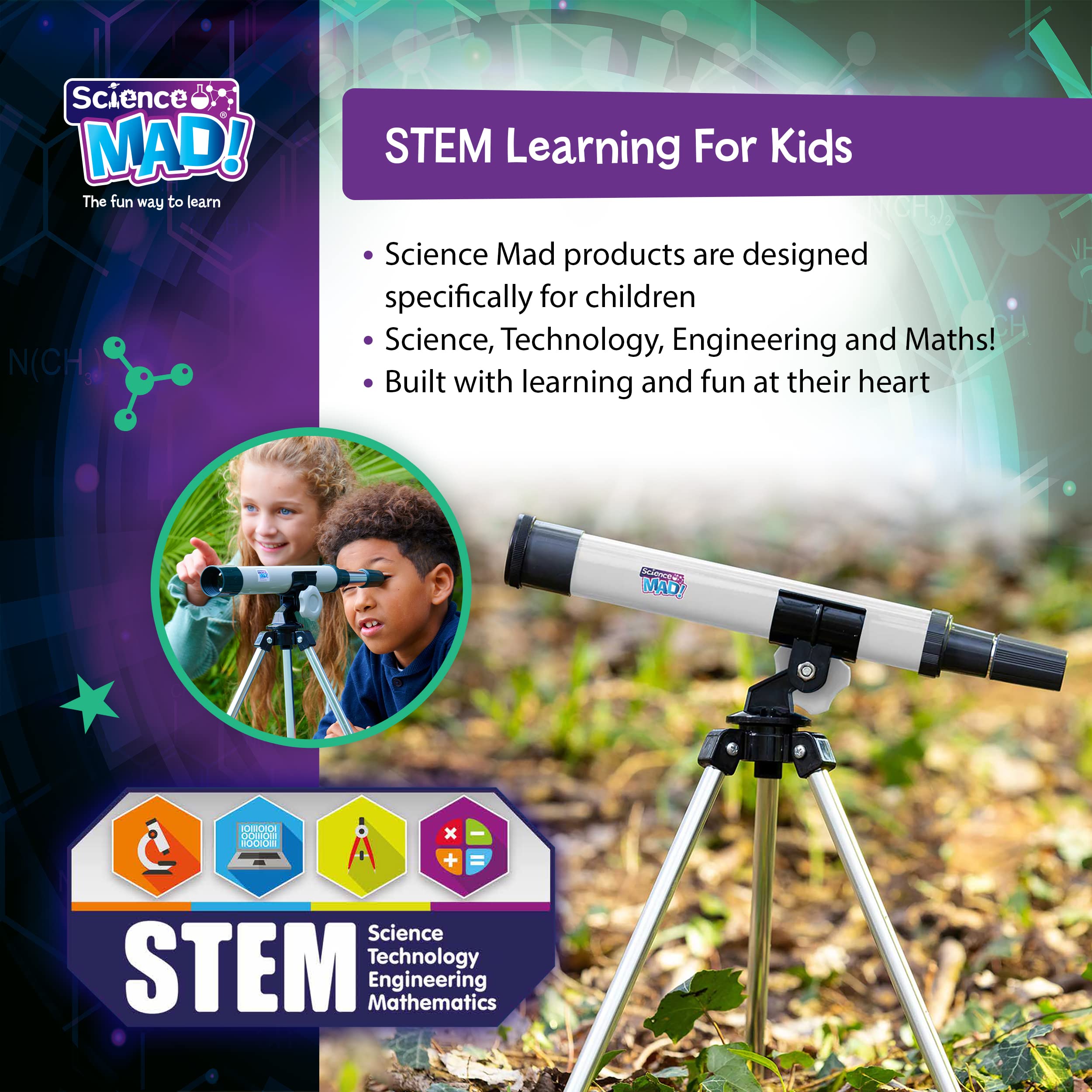 Science Mad 30mm Telescope for Kids - 15x Magnification Starter Scope with Tripod | Ages 6+ 5