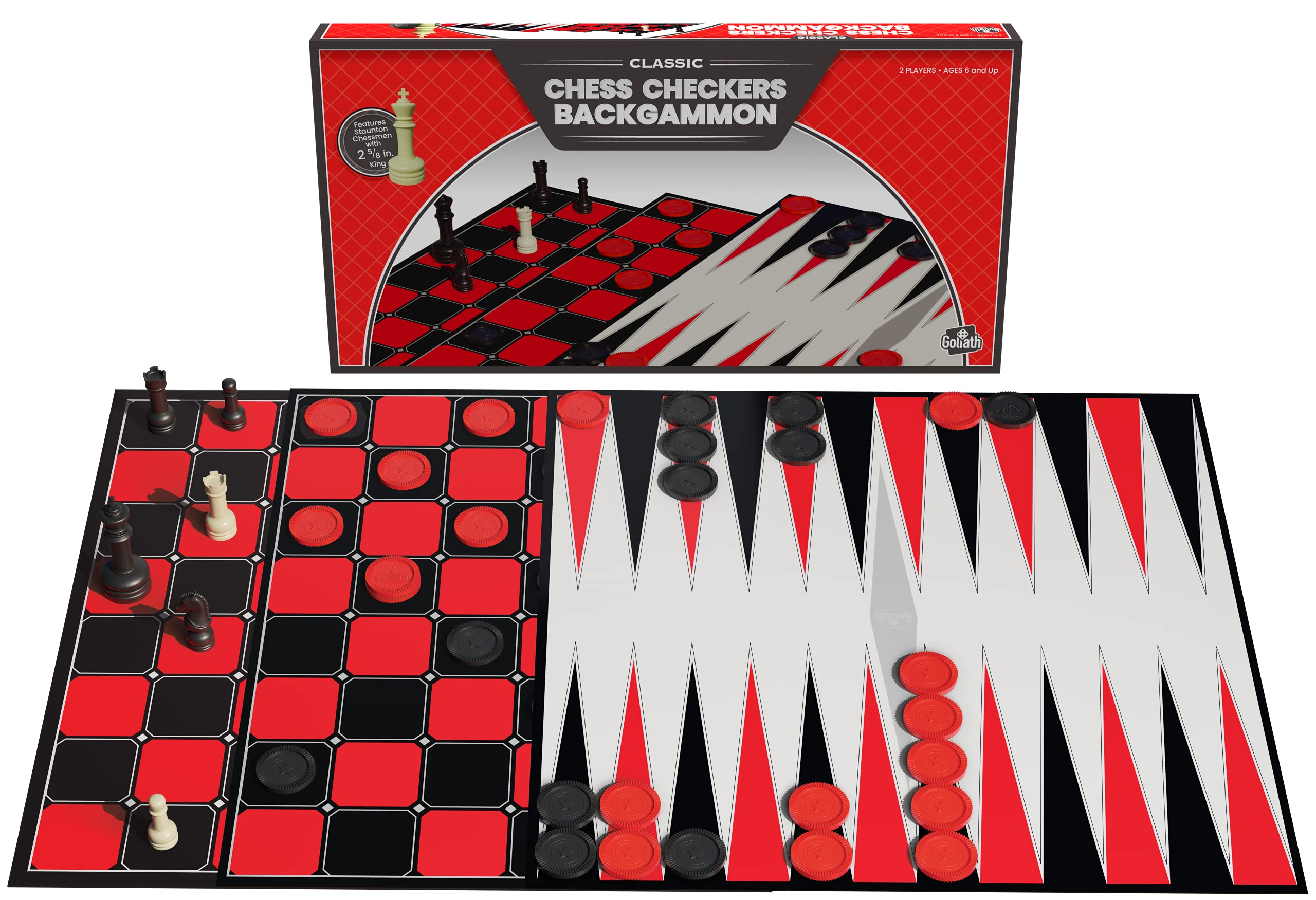 Goliath Classic Edition Triple Pack: Chess, Checkers & Backgammon Set | 2 Players | Plastic