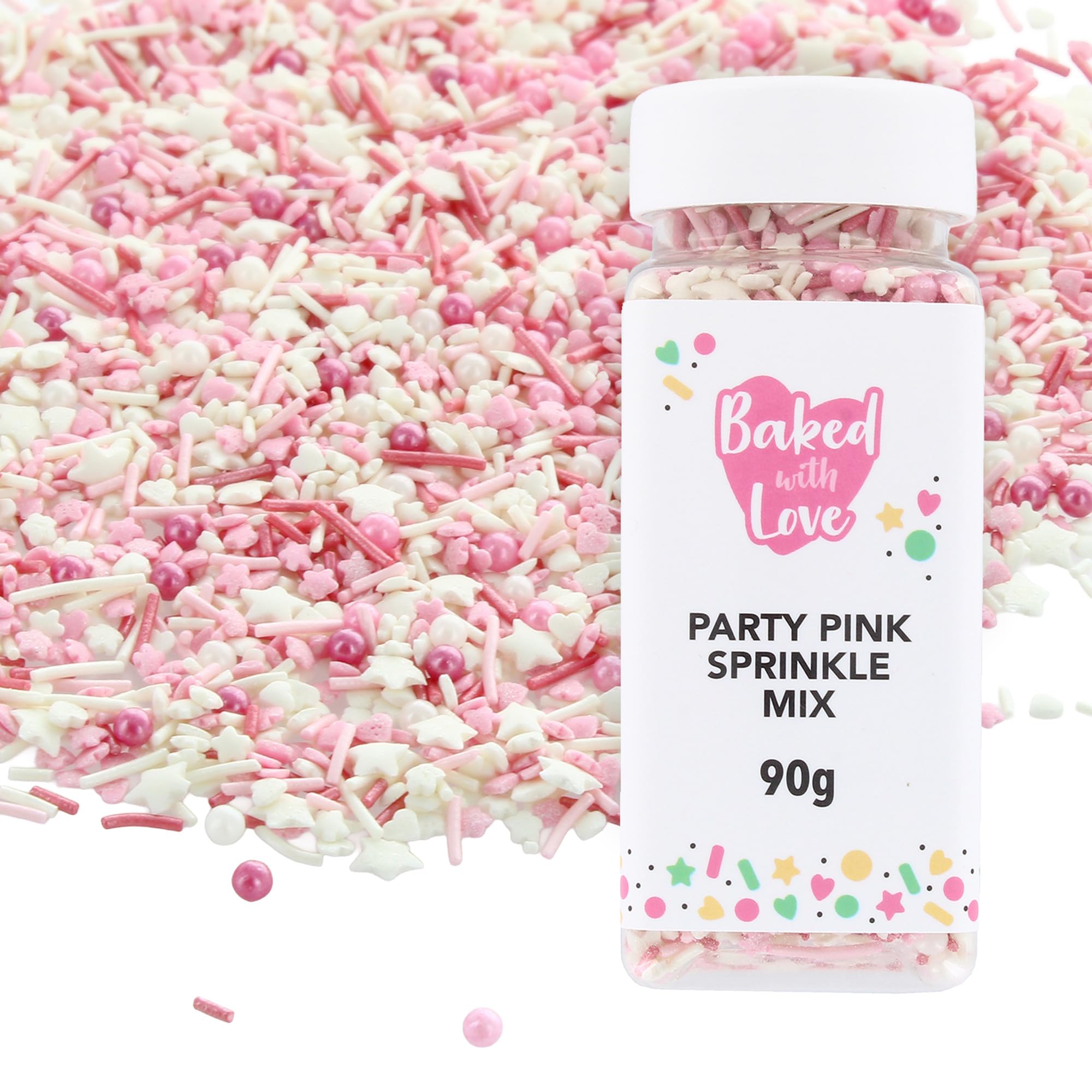 Baked with Love Pink Sprinkles - Pink & White Sugar Mix | 90g Resealable Bottle 1