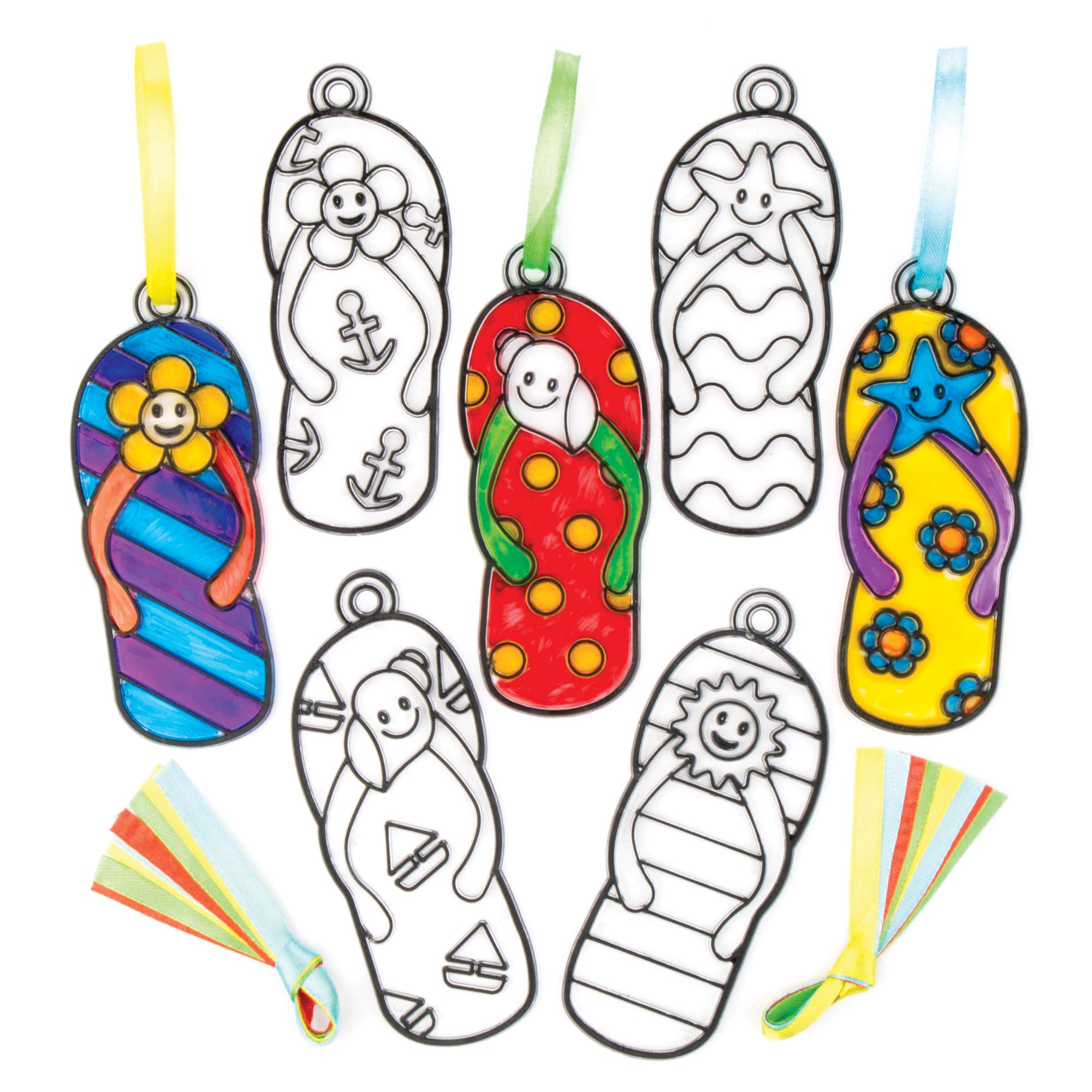 Baker Ross Flip Flop Suncatcher Decoration Set - 8 Assorted Designs | 10 cm Size