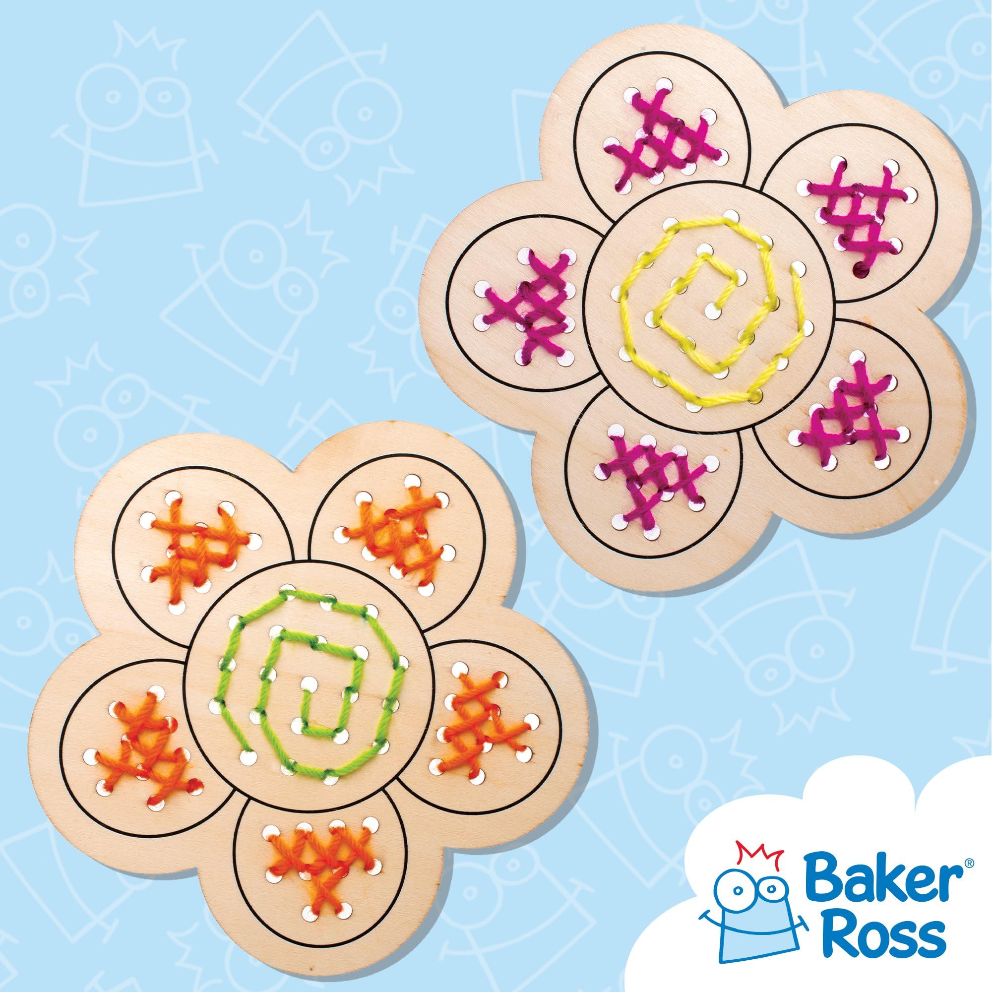 Baker Ross Flower Wooden Threading Kits - Pack of 4 | Kids Crafts | Ages 3+ 4