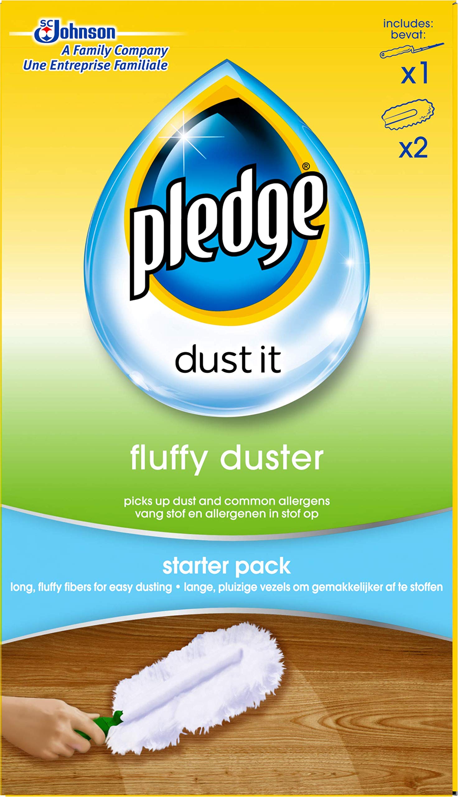 Pledge Duster Starter Kit - Picks Up Dust, Dirt, and Lint | 3 Count (Handle + 2 Refills)