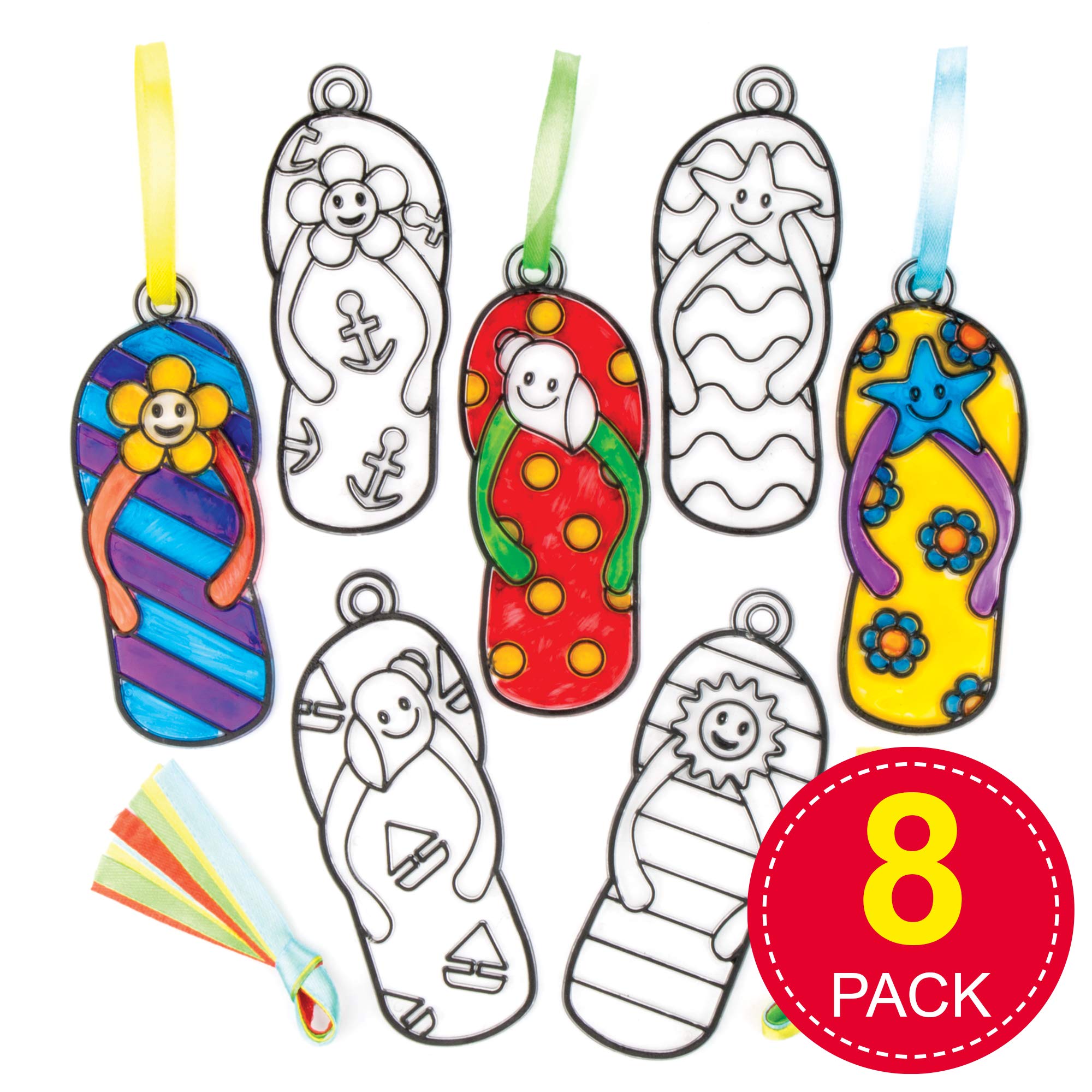 Baker Ross Flip Flop Suncatcher Decoration Set - 8 Assorted Designs | 10 cm Size