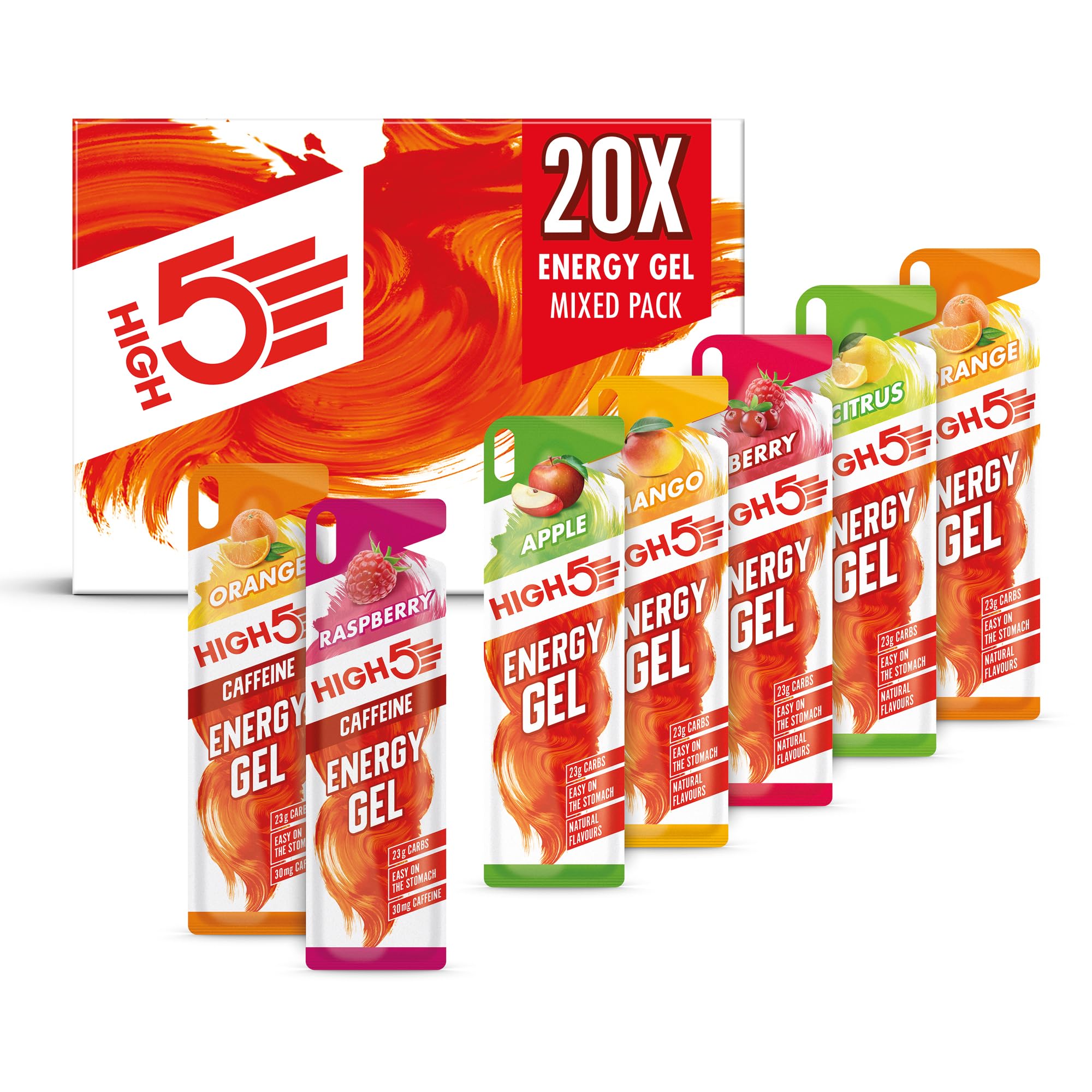HIGH5 Energy Gel Pack – 20 Beutel à 40 g für Laufen, Radfahren, Ausdauersport – Natürlicher Fruchtsaft, koffeinfrei (verschiedene Geschmacksrichtungen)