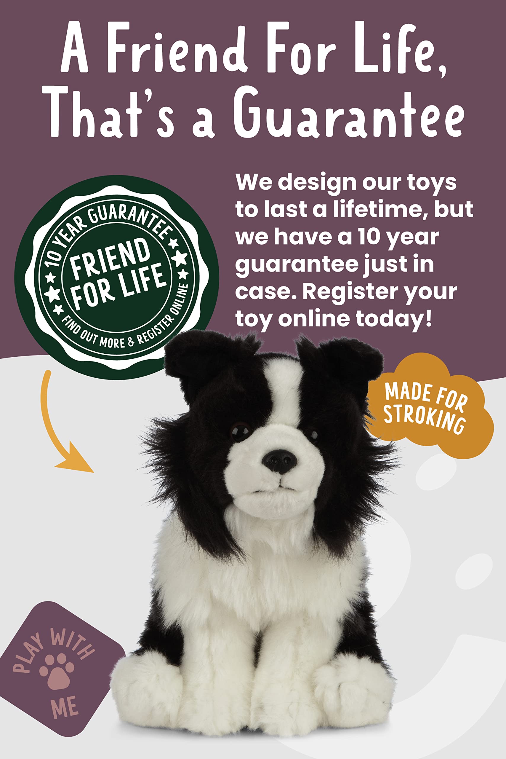 Living Nature Border Collie - Realistic Eco-Friendly Plush Dog Toy, 20cm 6