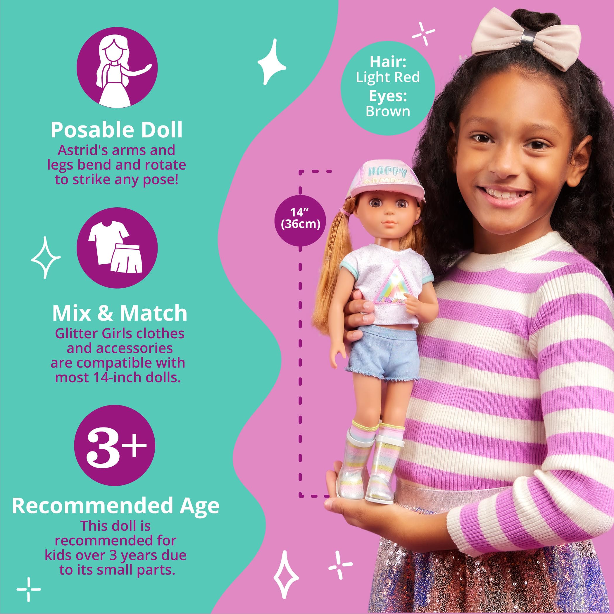 Glitter Girls Astrid - 14-Inch Fashion Doll with Light Red Hair & Hazel Eyes - Sparkly Outfit & Glitter Boots 5