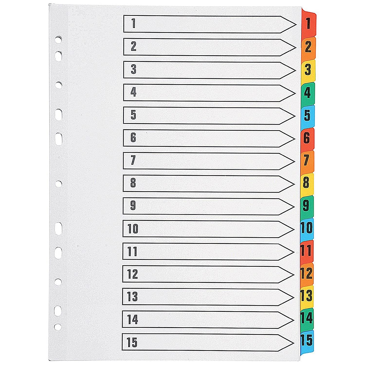 Q-Connect A4 Multi-Punched Index Dividers - 15 Part Numbered Tabs | Mylar Reinforced