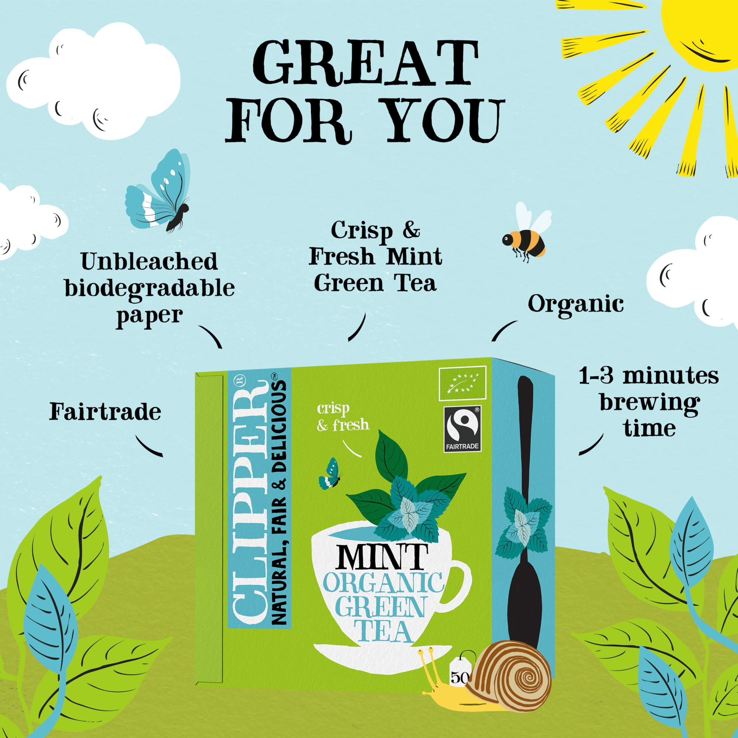 Clipper Natural, Fair & Delicious Organic Green and Mint Tea Bags - Box of 50