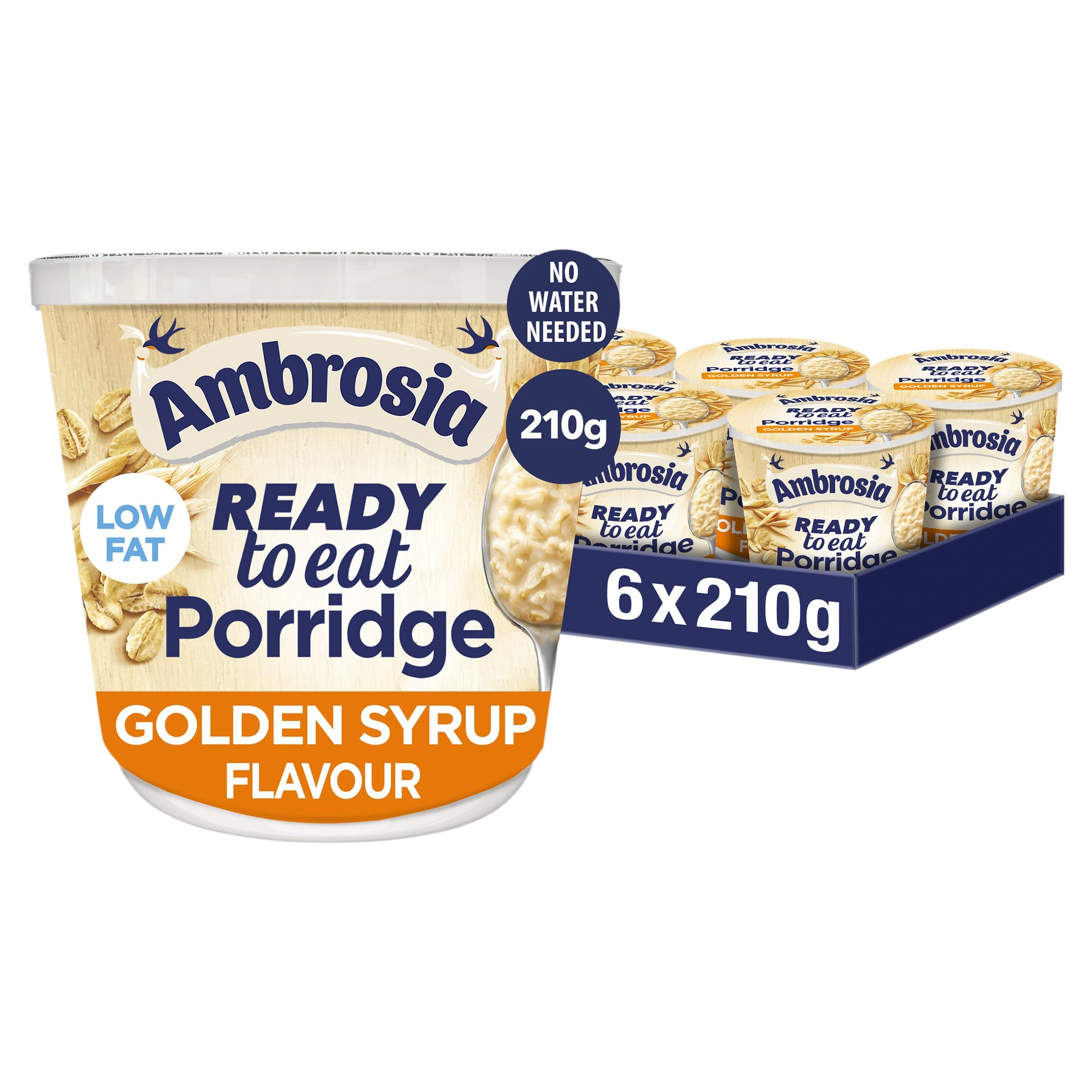 Ambrosia Low Fat Porridge Pots - Golden Syrup Flavour with British Wholegrain Oats | 6 x 210g
