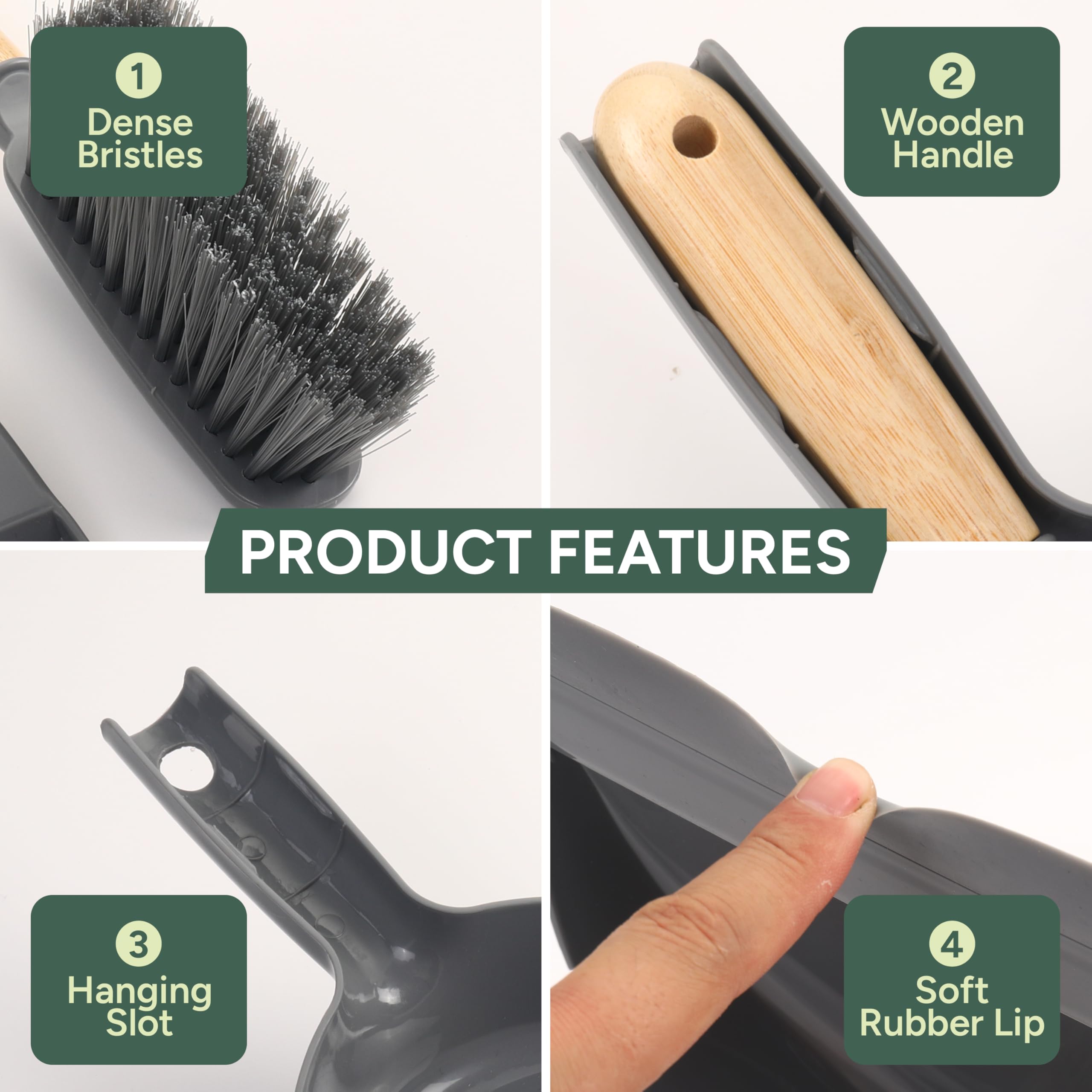 Zuvo Dustpan and Brush Set - Premium Bamboo Handle | Heavy Duty Bristles | Indoor/Outdoor Use 4