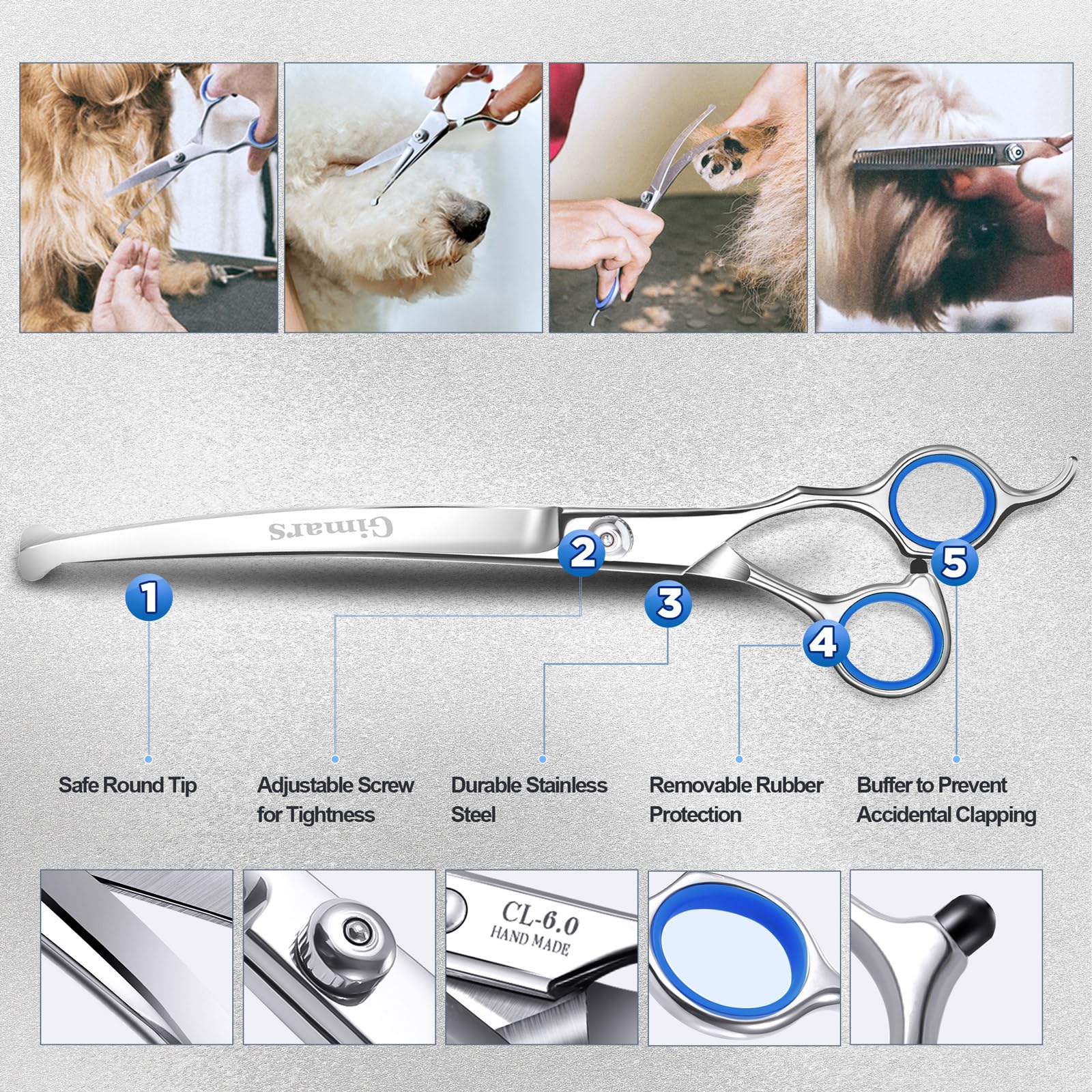 Gimars 6-in-1 Professional Dog Grooming Scissors Set | 4CR Stainless Steel | Blue 4