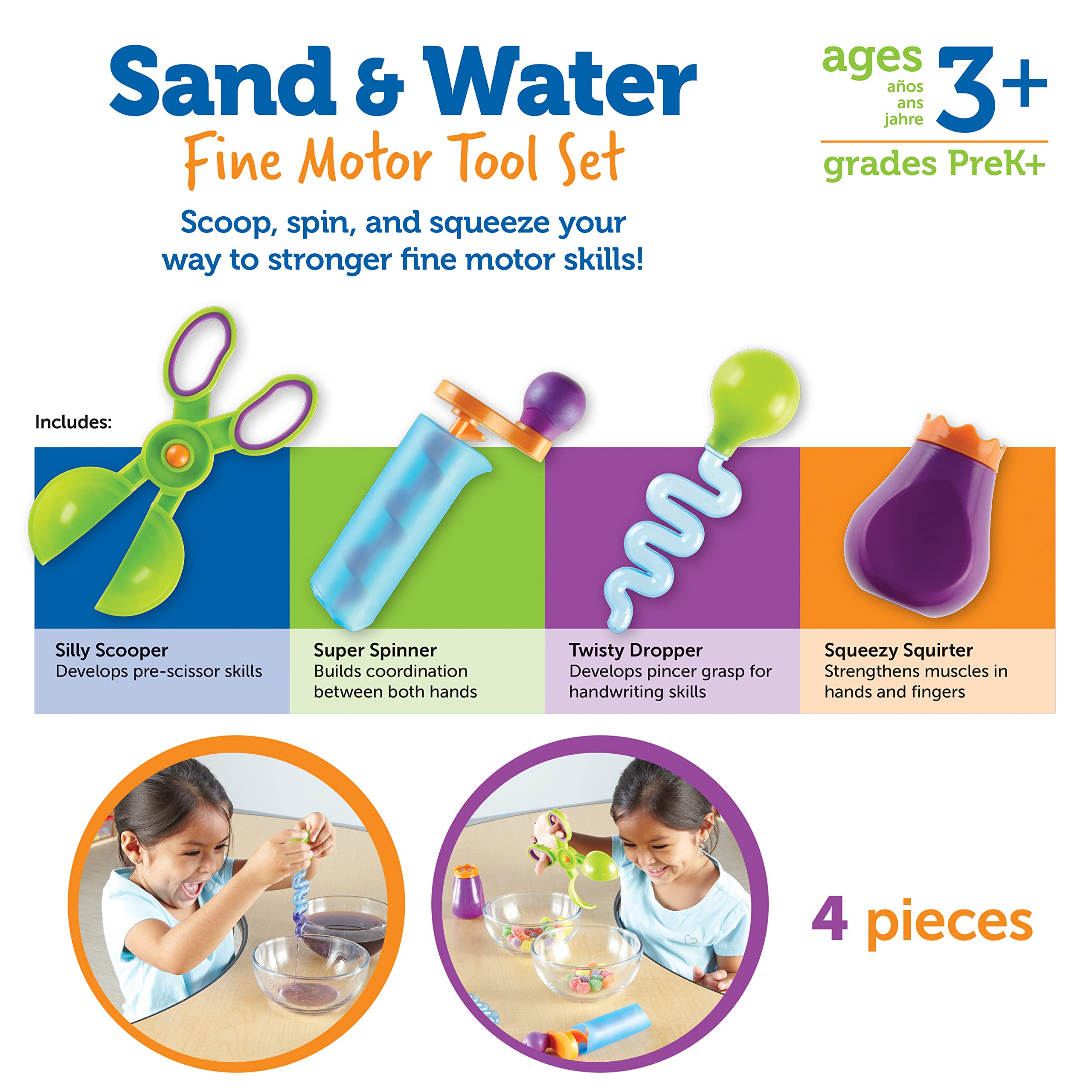 Learning Resources Sand & Water Fine Motor Tool Set for Ages 3+ | Strengthens Writing Muscles 7
