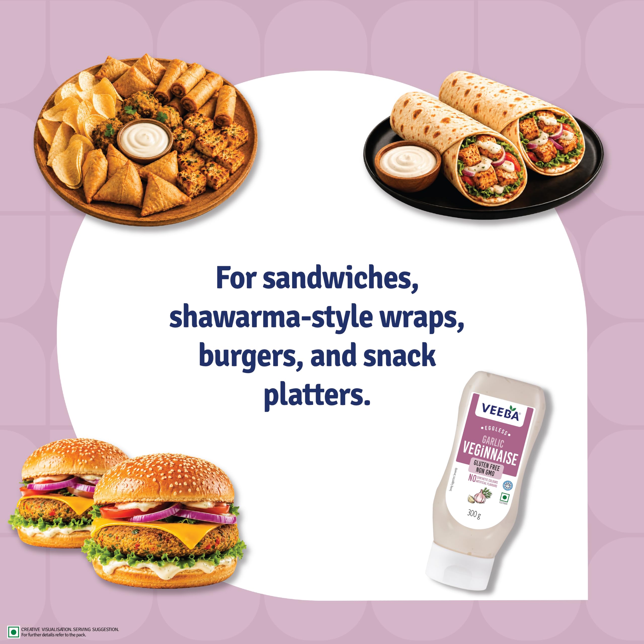 Veeba Garlic Veginnaise - Eggless Mayonnaise | Creamy Texture | 300g Pack 5