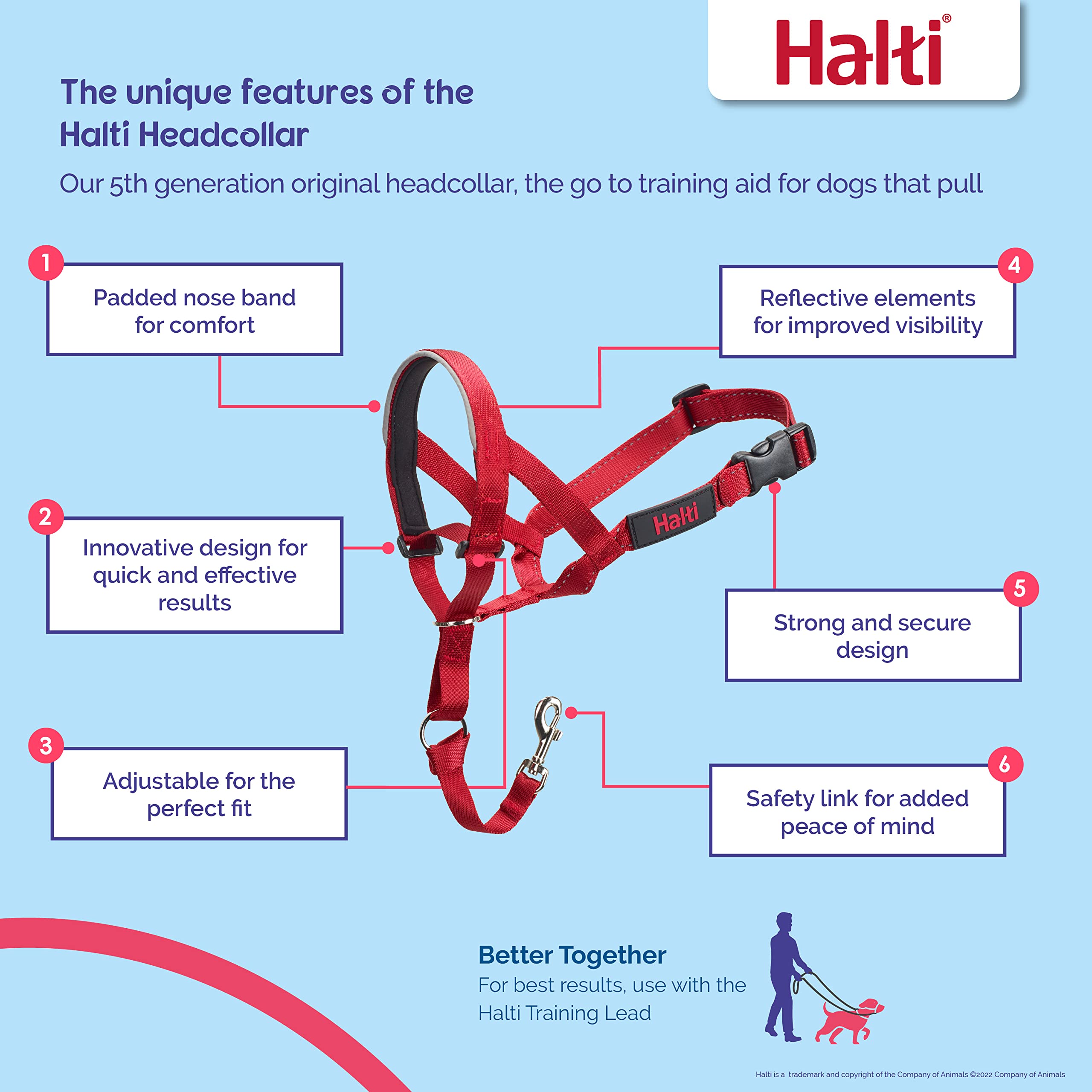 Halti Headcollar - Stops Pulling for Medium Dogs | Size 3 Red | Reflective Nylon