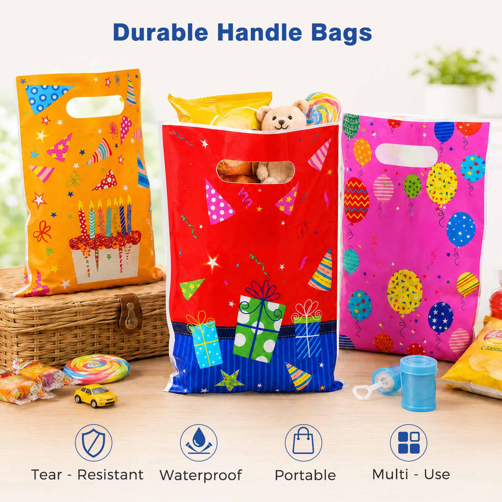 Brencco Kids Birthday Party Gift Bags - 50 PCS Value Set | 16.5x25 cm | 4 Assorted Colors 4