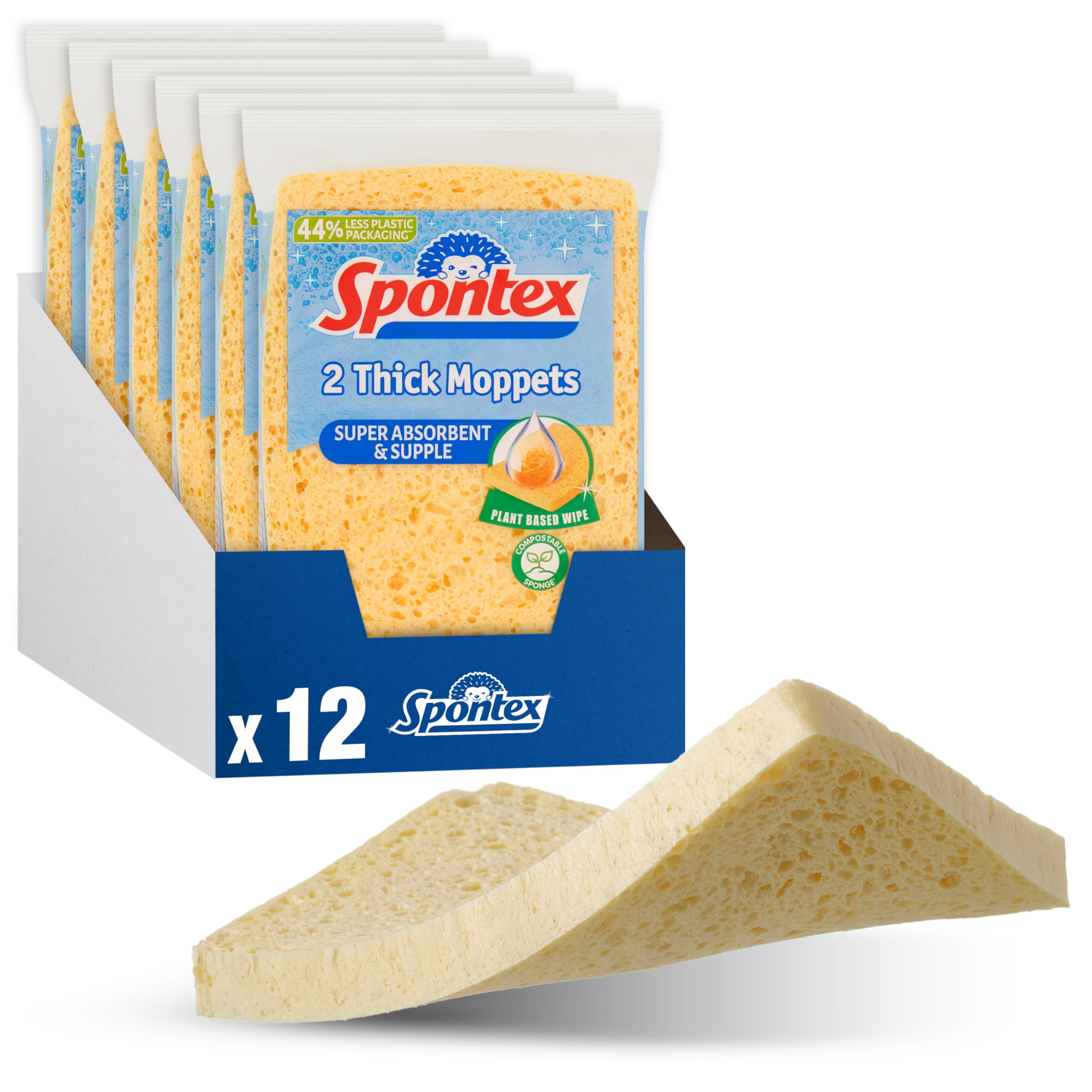 Spontex Thick Sponge Moppets Value Pack - Super Absorbent & Flexible | Pack of 12