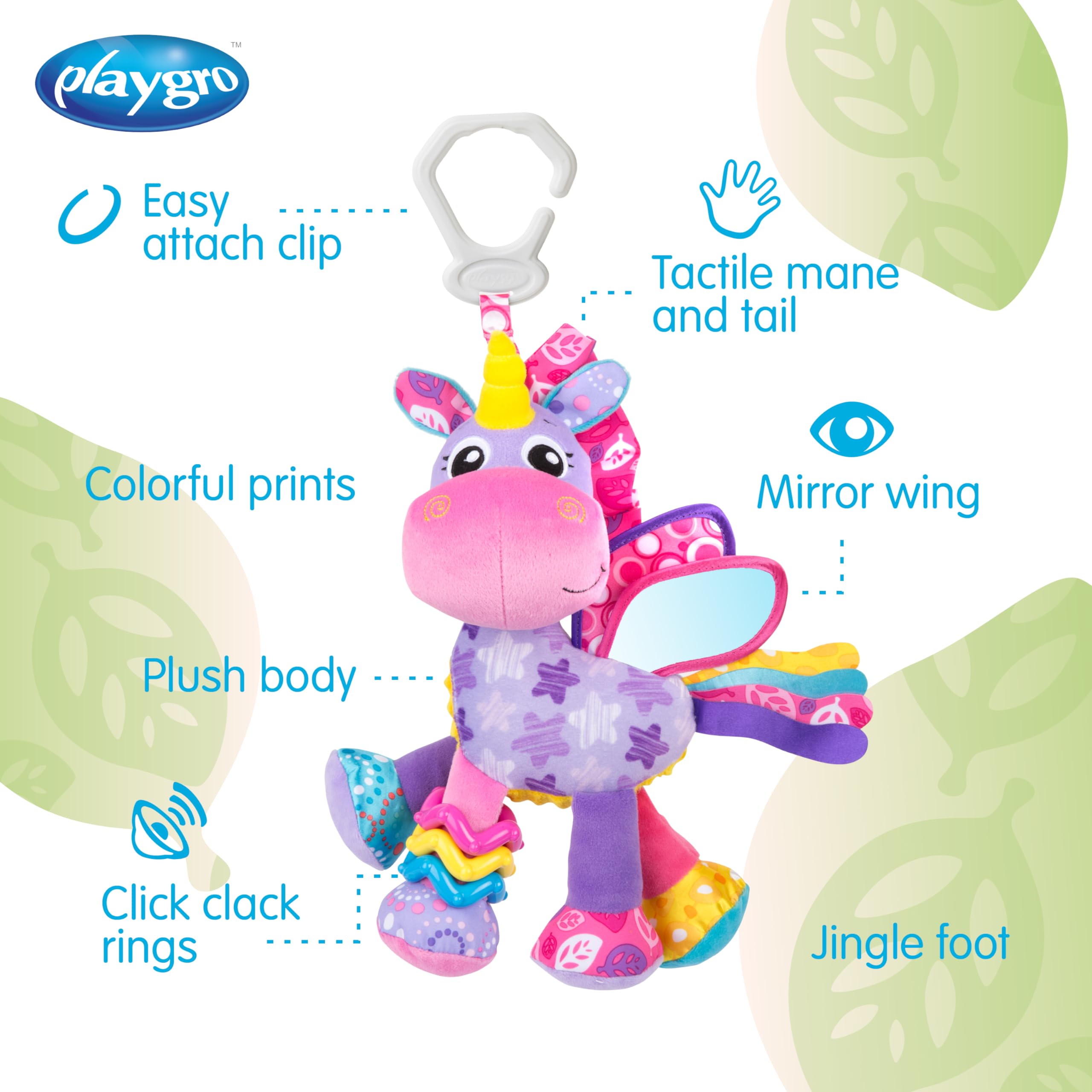 Playgro Stella Unicorn Activity Friend Pram Toy | 0+ Months | Pink/Purple