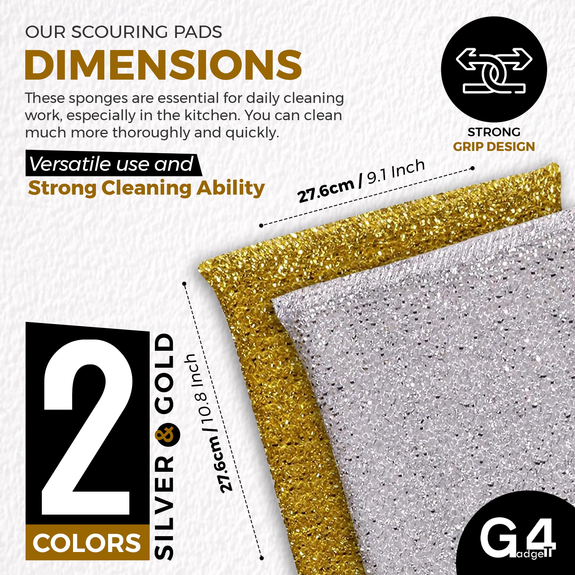 G4GADGET - 6er-Pack metallische Scheuerschwämme, kratzfester Küchenschrubber 4