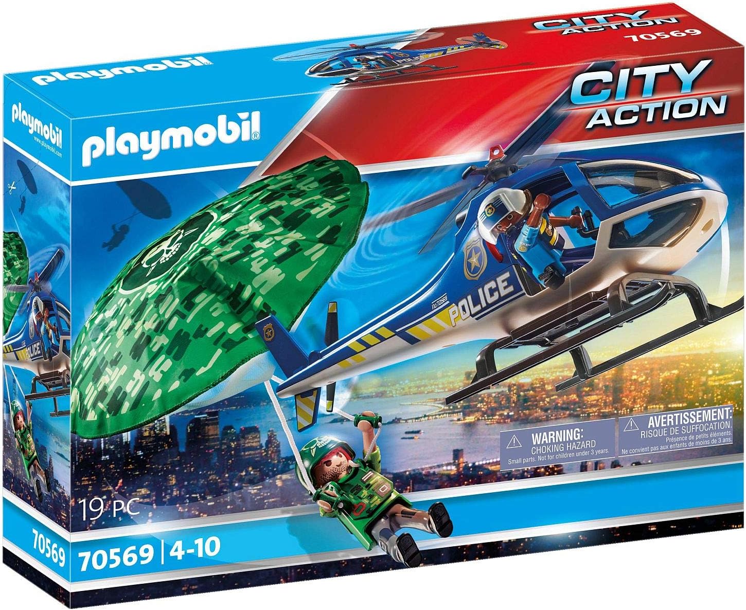 PLAYMOBIL City Action Police Parachute Search Playset - Helicopter Chase with Figures & Parachute for Ages 4-10 1