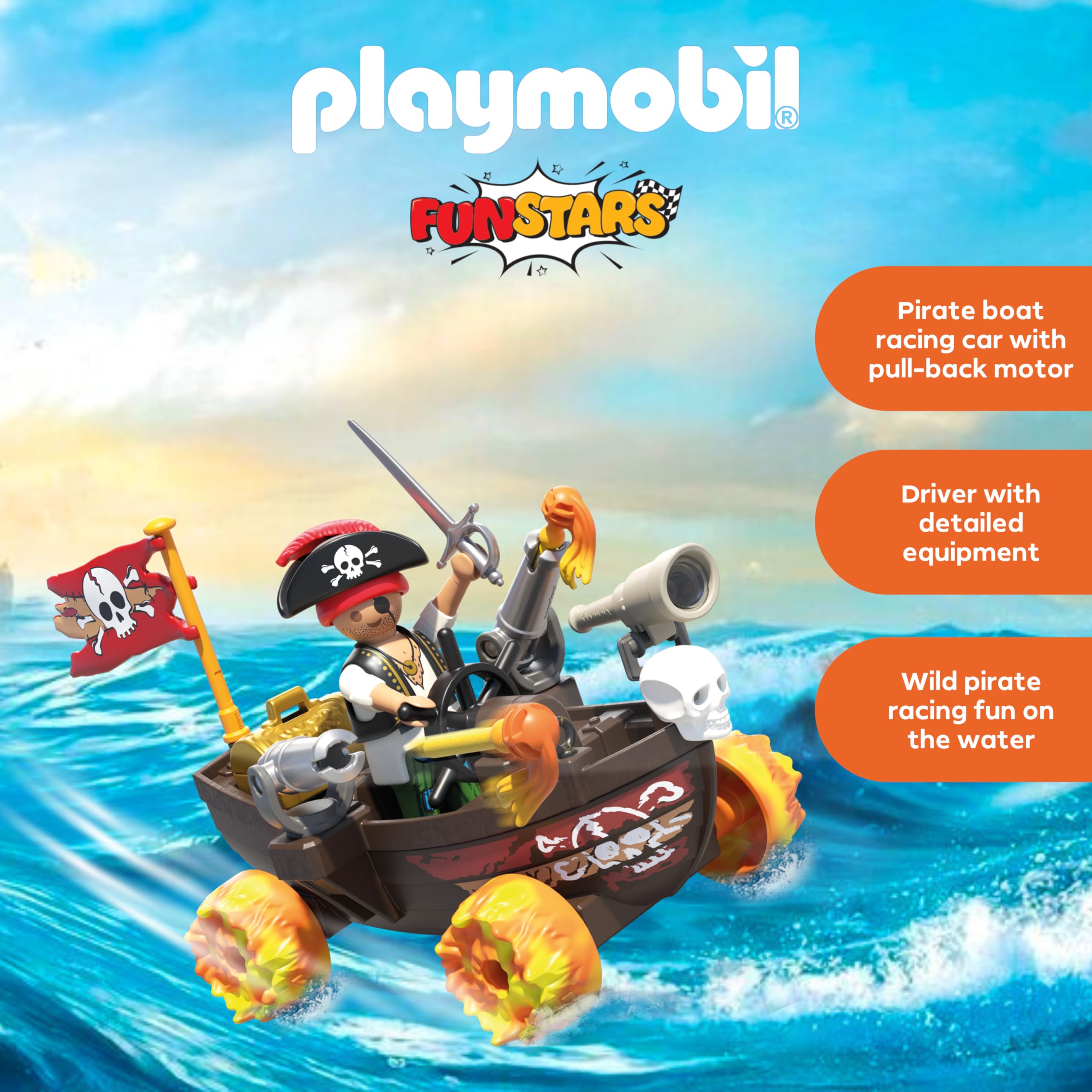 Playmobil Funstars Racing Pirate Boat - Action-Packed Pirate Playset for Kids4+