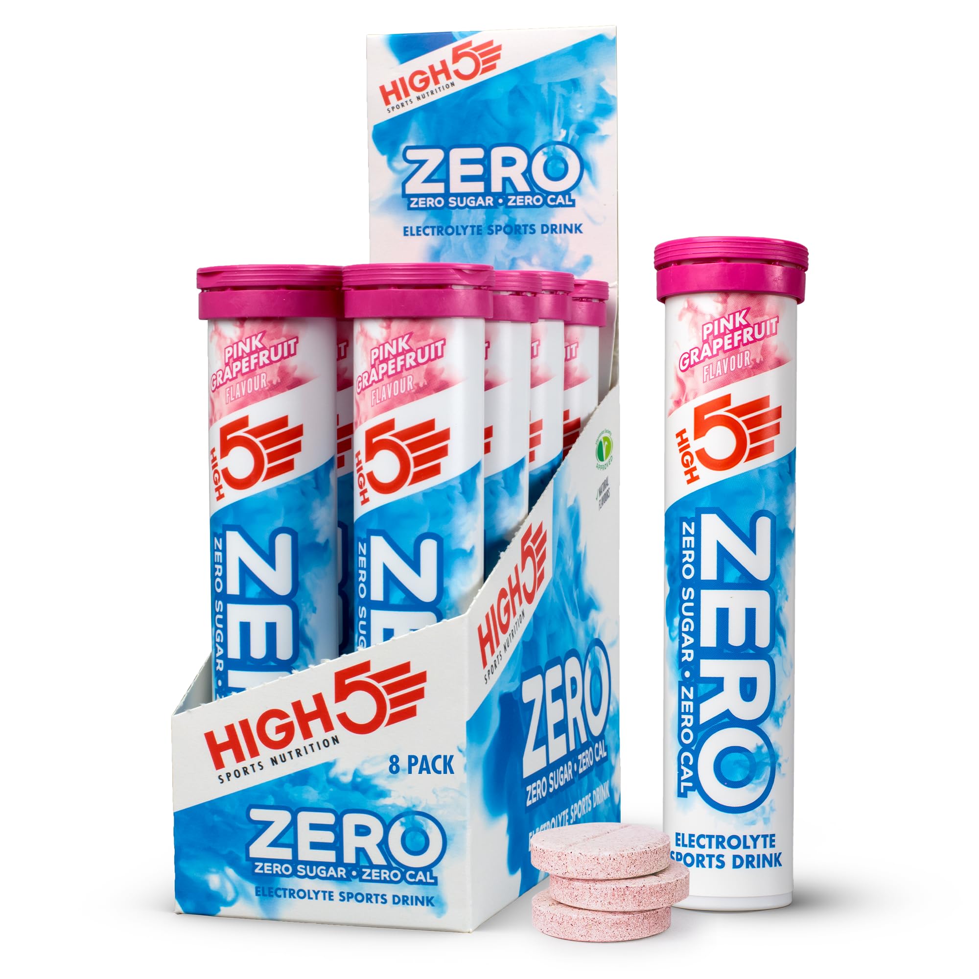 HIGH5 Zero Elektrolyttabletten – Pink Grapefruit – Zuckerfreie Flüssigkeitszufuhr mit Vitamin C – 160 Tabletten (8er-Pack)