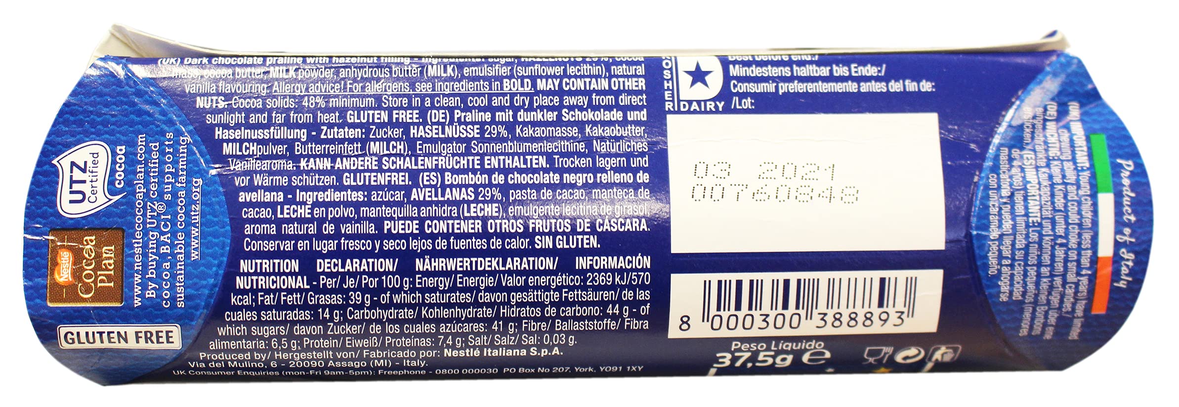 Baci - Dark Chocolate Truffles with Hazelnut Gluten Free Tube 37.5g 8