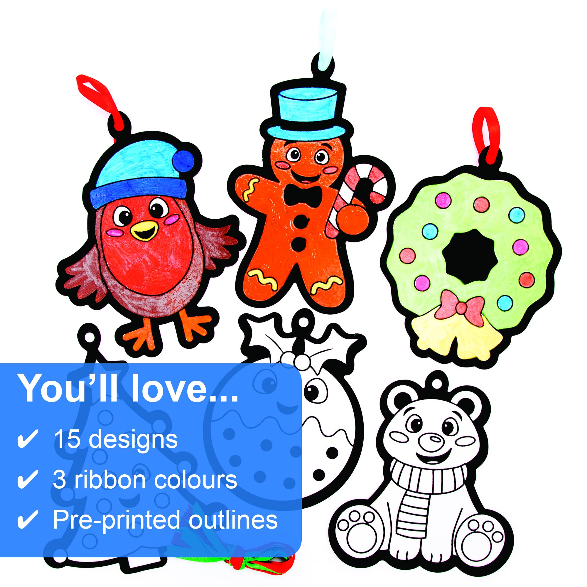 Baker Ross Christmas Colour In Decorations FE992 - Pack of 15 Craft Kit for Kids 8