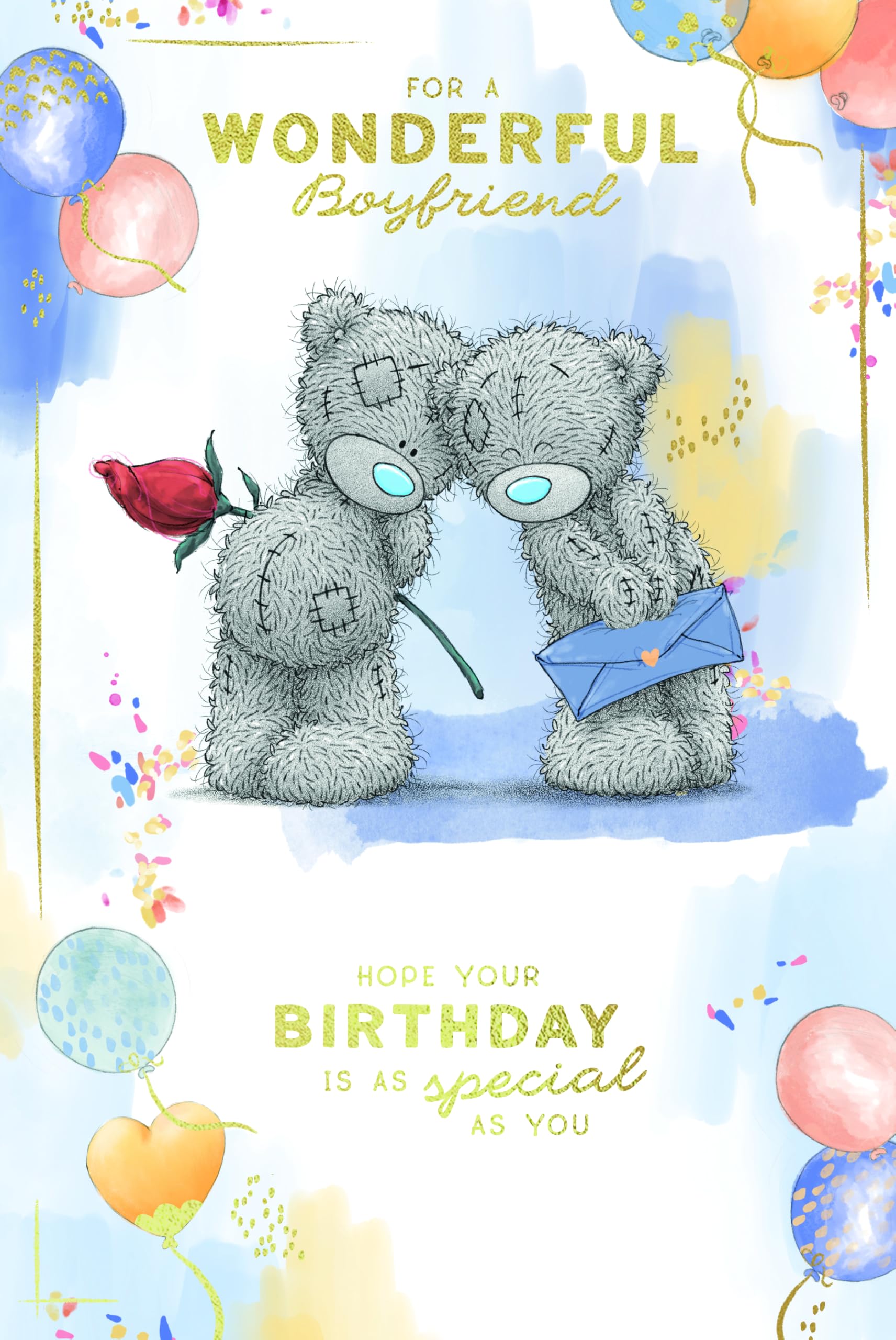 Me To You Tatty Teddy Wonderful Boyfriend Luxury Gold Foil Birthday Card, 6 x 9 inches 1