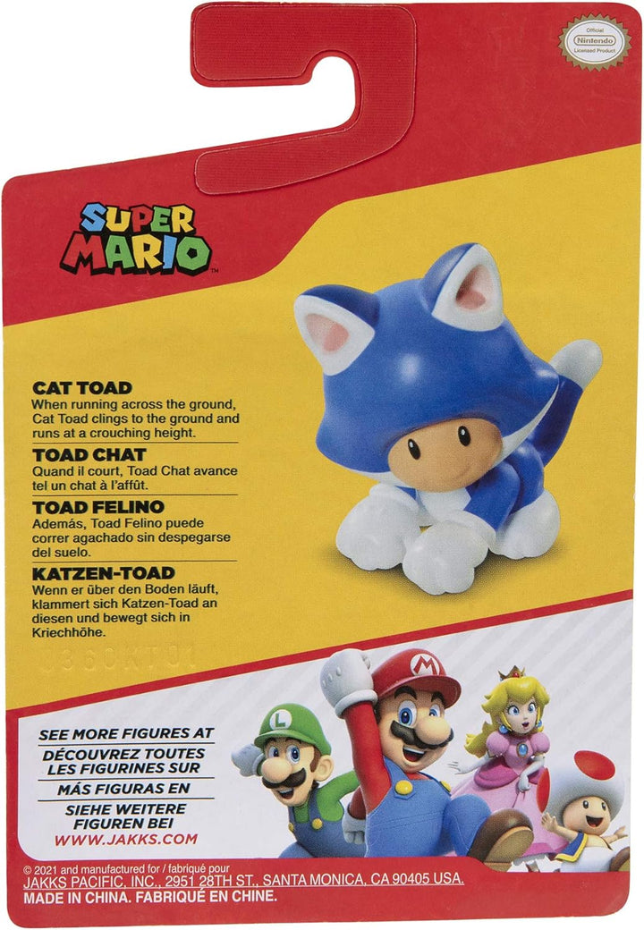 Super Mario Action Figure 2.5 Inch Cat Toad Collectible Toy - 4 Points of Articulation, Ages 3+