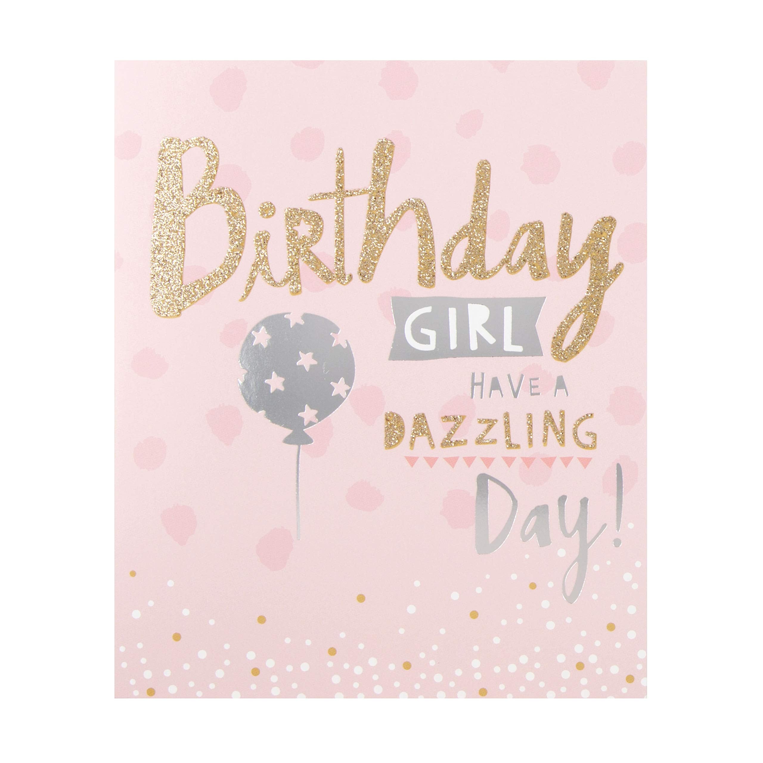 Hallmark Birthday Girl Card - Pink Design with Gold Glitter and Silver Foil Accents | 16.2 cm x 13.5 cm 1
