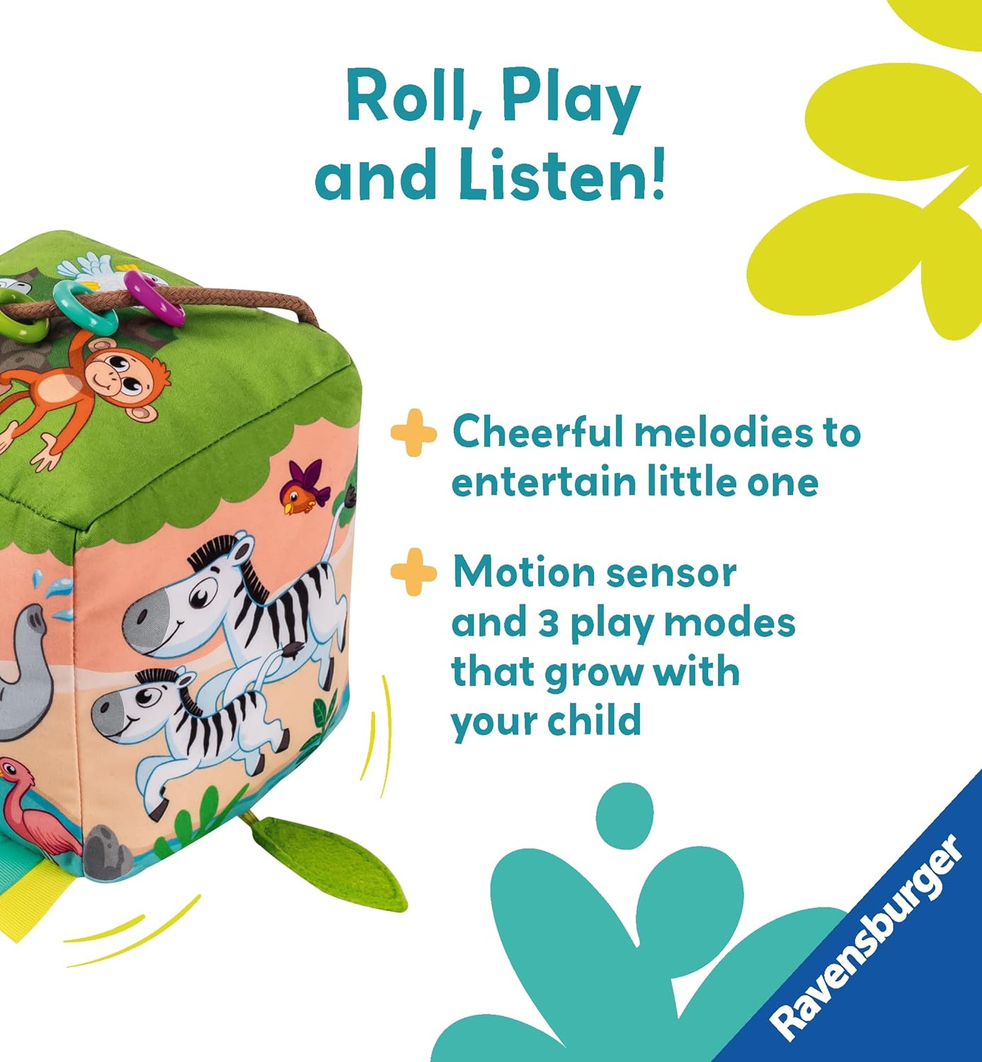 Ravensburger Play+ Roll & Play Sound Cube Wild Animals - Musical Baby Toy for 6 Months+ 3