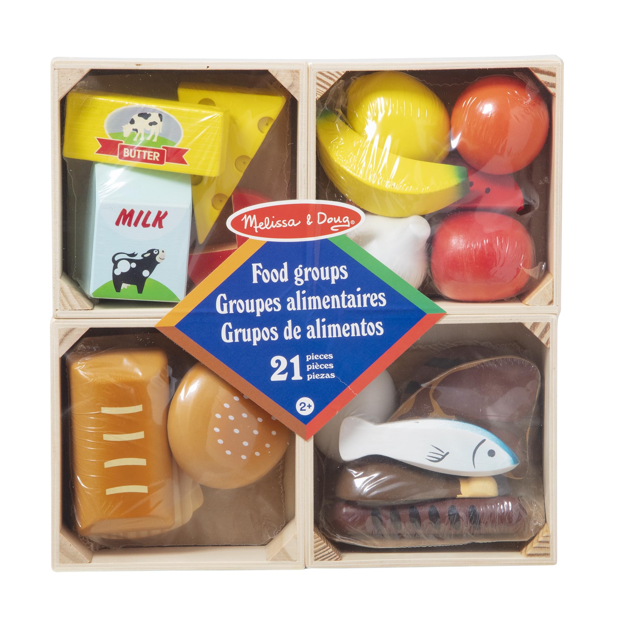 Melissa & Doug Wooden Food Groups Set - Role Play Kitchen Toy | Ages 3+ | Includes 4 Crates 1