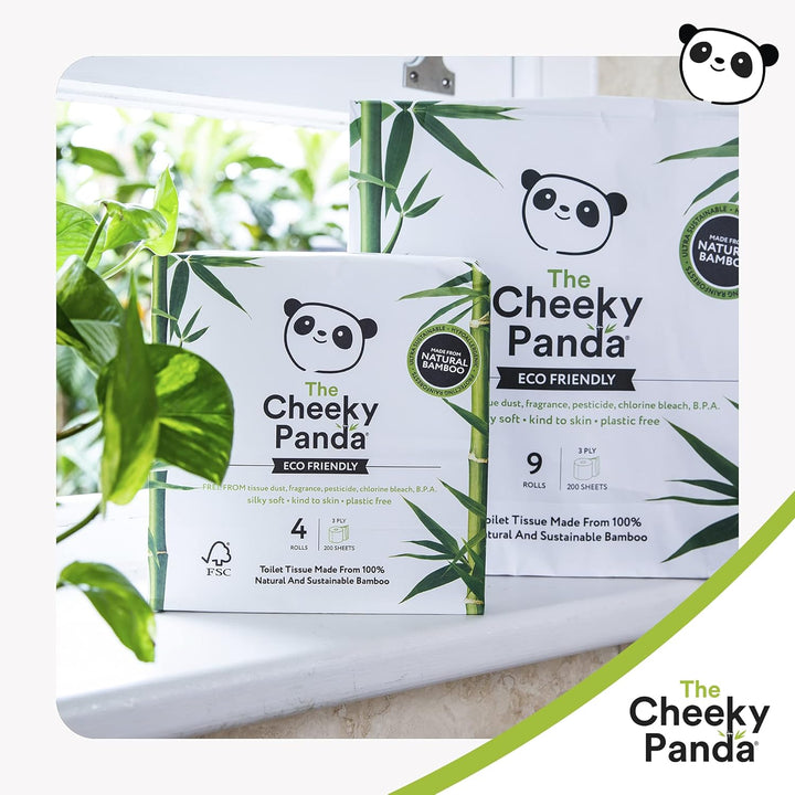 The Cheeky Panda - Bamboo Toilet Tissue Paper (Pack of 4 Rolls, 3-Ply, 200 Sheets)