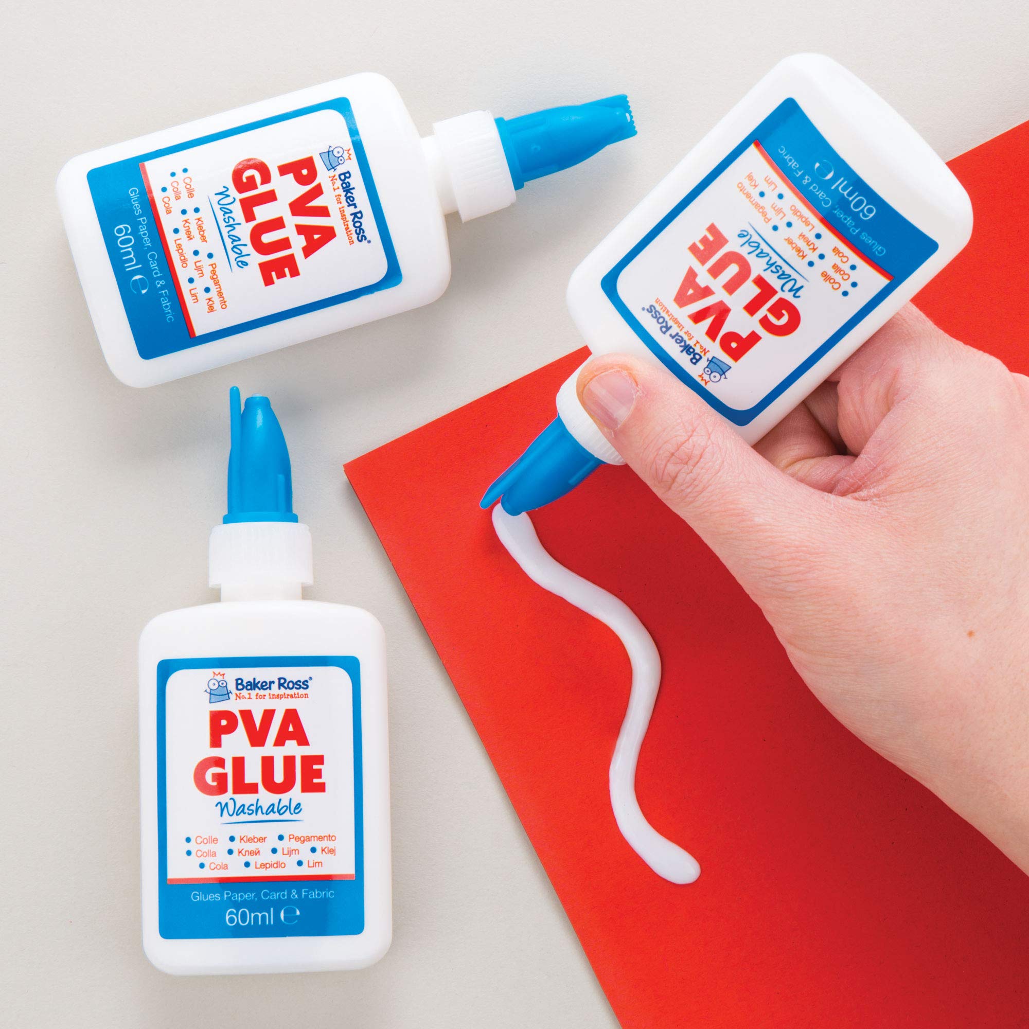Baker Ross Mini Washable PVA Glue Bottles - 3 Pack, 60ml Each | Dries Clear 3