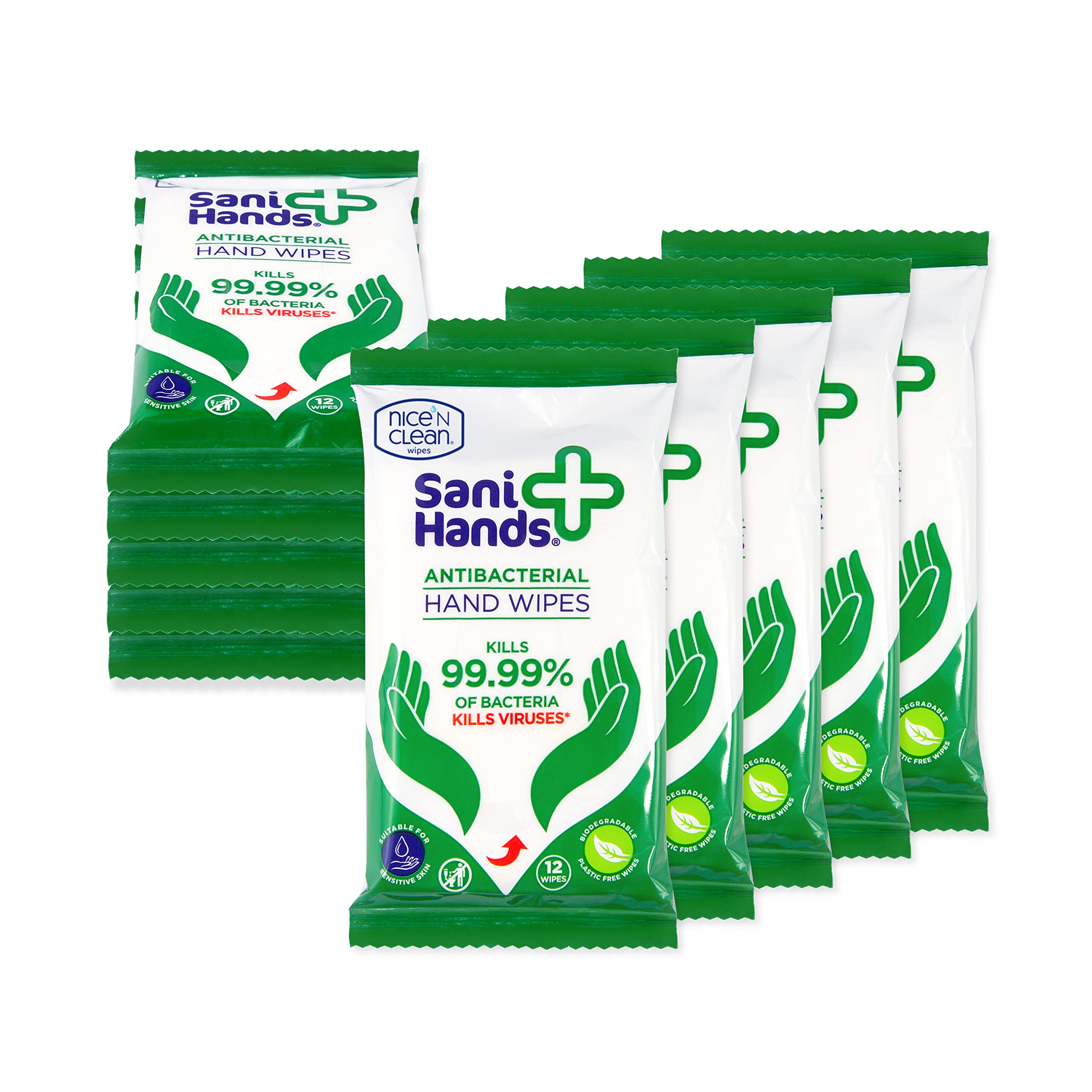 Sani Hands Anti-bacterial Hand Wipes - 120 Count (10 Pack) | Biodegradable | Vitamin E & Aloe Vera 1