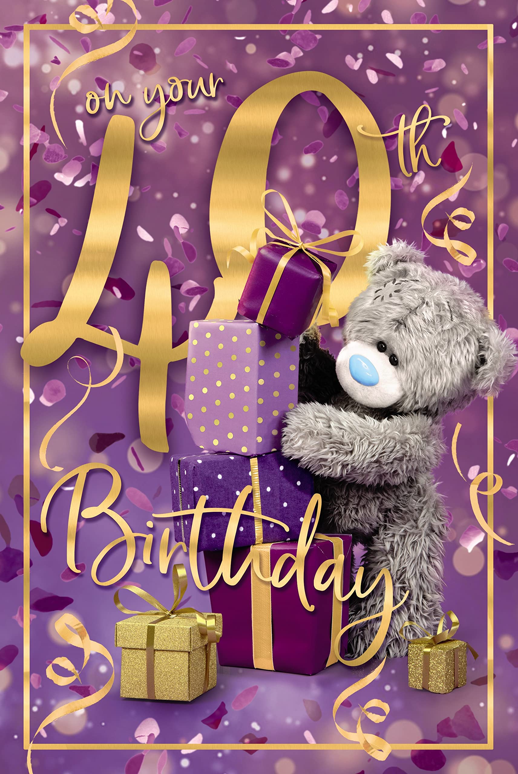 Me To You 40th Birthday Card - Tatty Teddy with Gifts | 3D Lenticular Finish | 16cm x 24cm 1