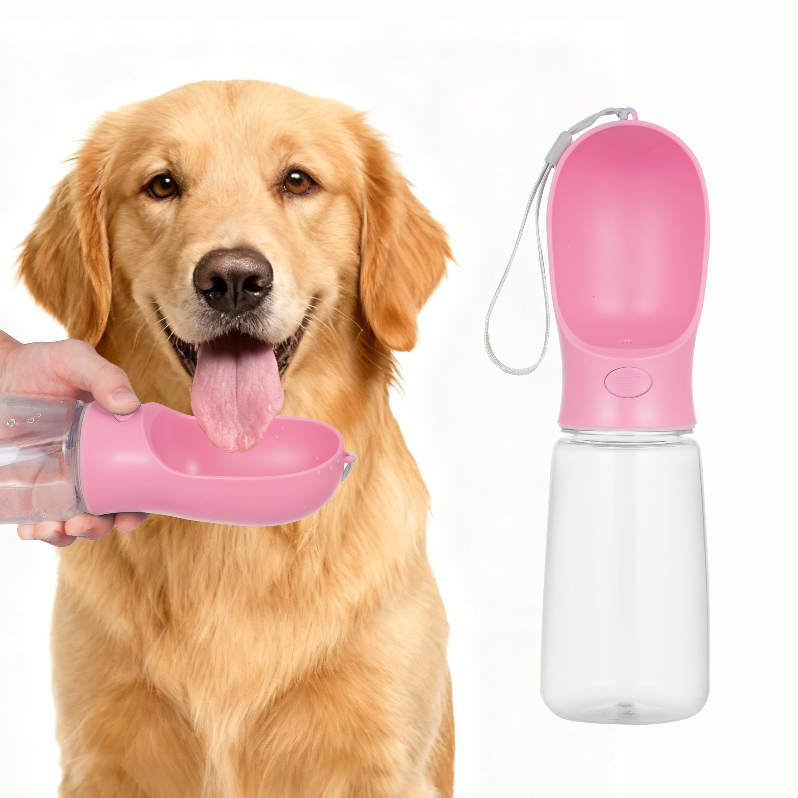 BARGAIN FACTORY Dog Water Bottle - 550 ML Portable Leak Proof Dispenser | Food Grade Plastic | Pink 1