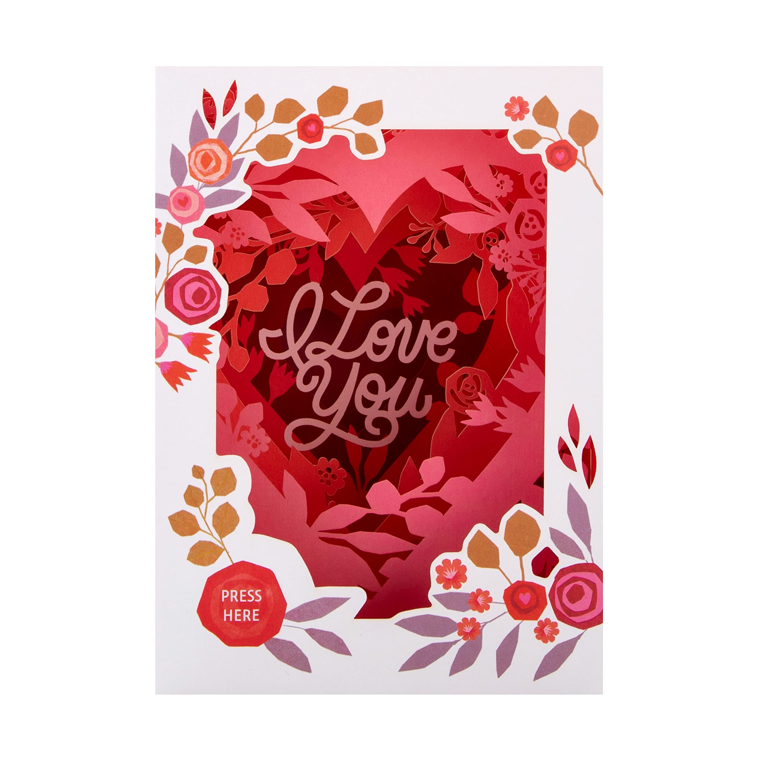 Hallmark Valentines Day 3D Pop Up Shadowbox Card with Music & Lights | Floral Hearts 3