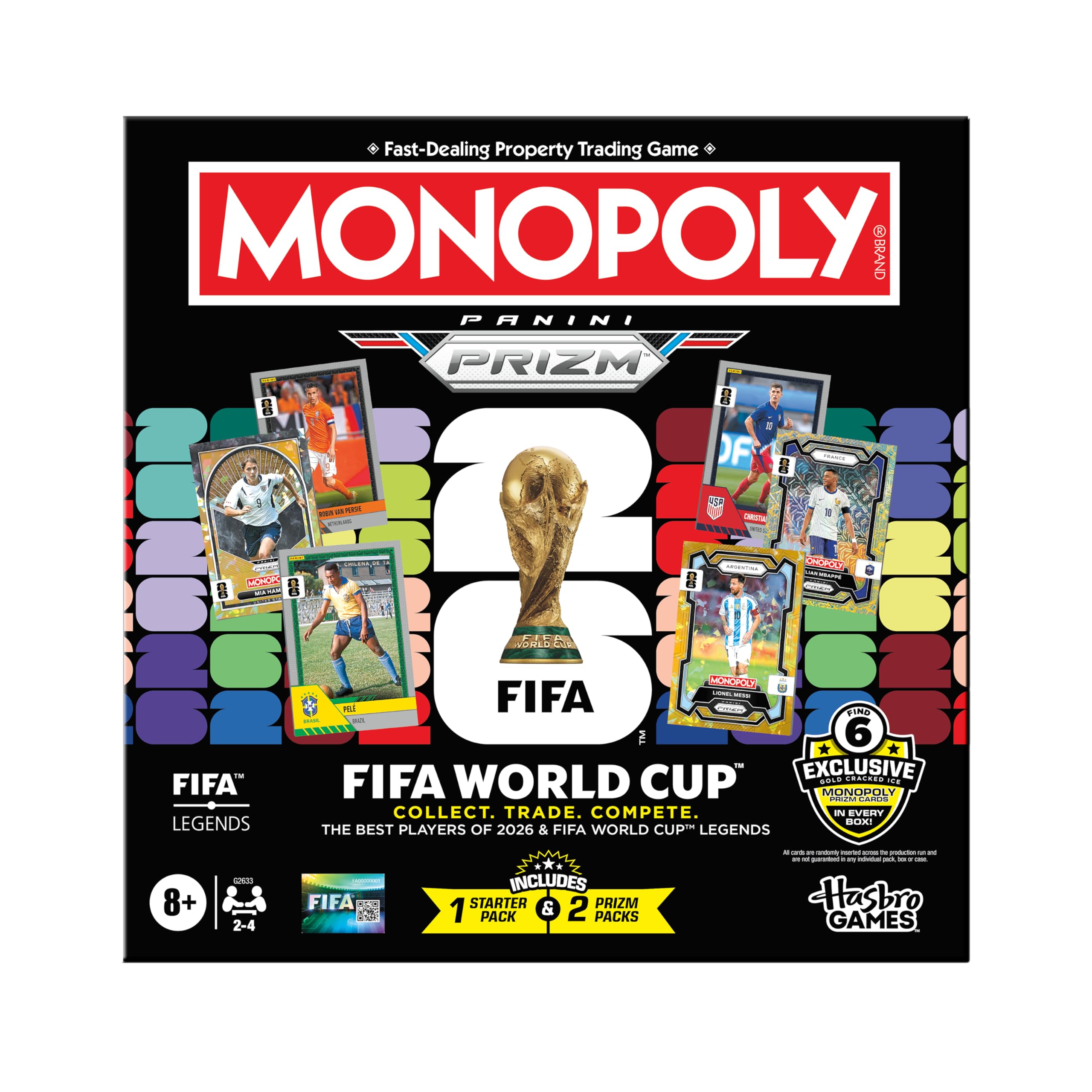 Monopoly Panini Prizm: FIFA World Cup 2026 Board Game | Includes 16 Trading Cards | Ages 8+