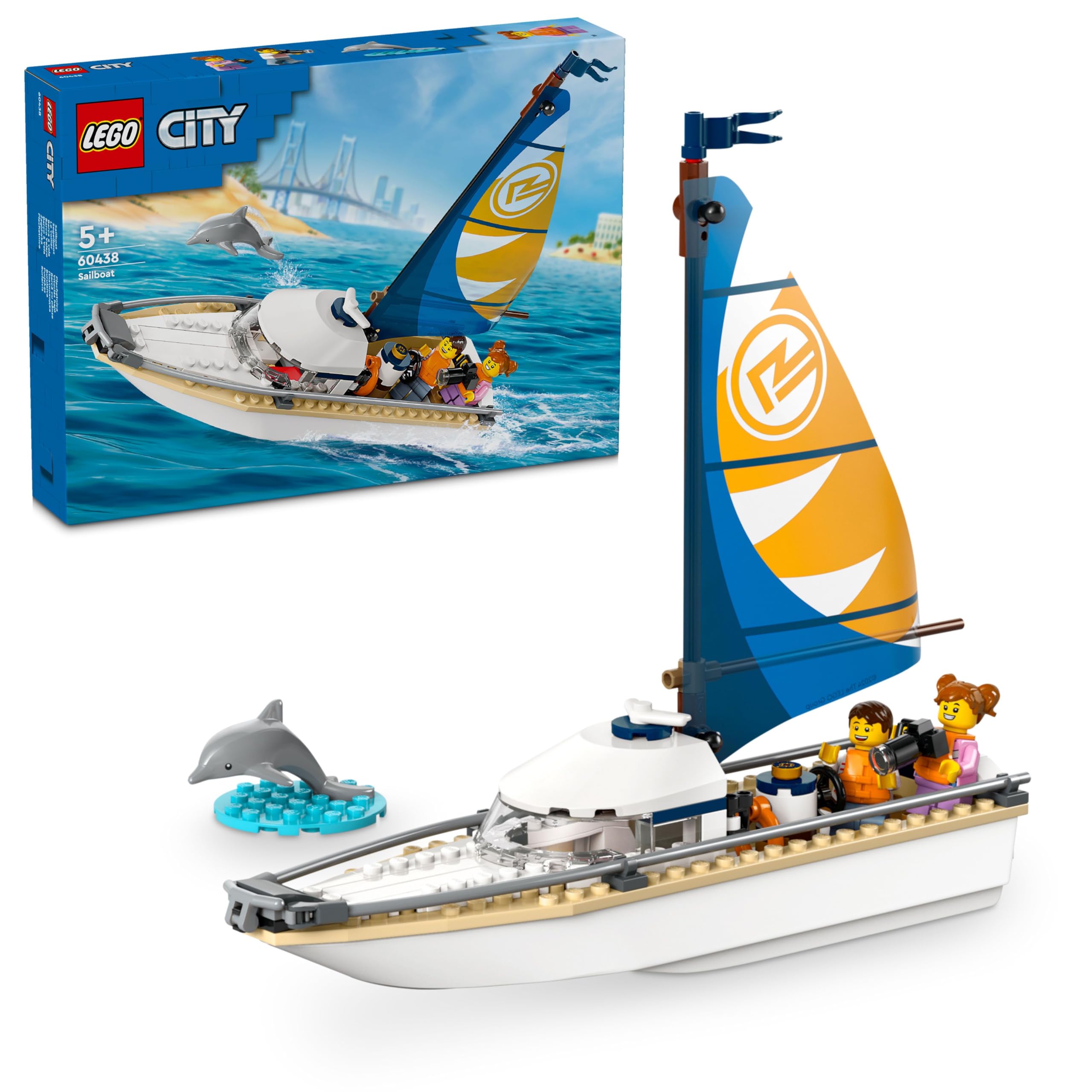 LEGO City Sailboat 60438 - Building Set with Dolphin & Minifigures for Ages 5+ 6