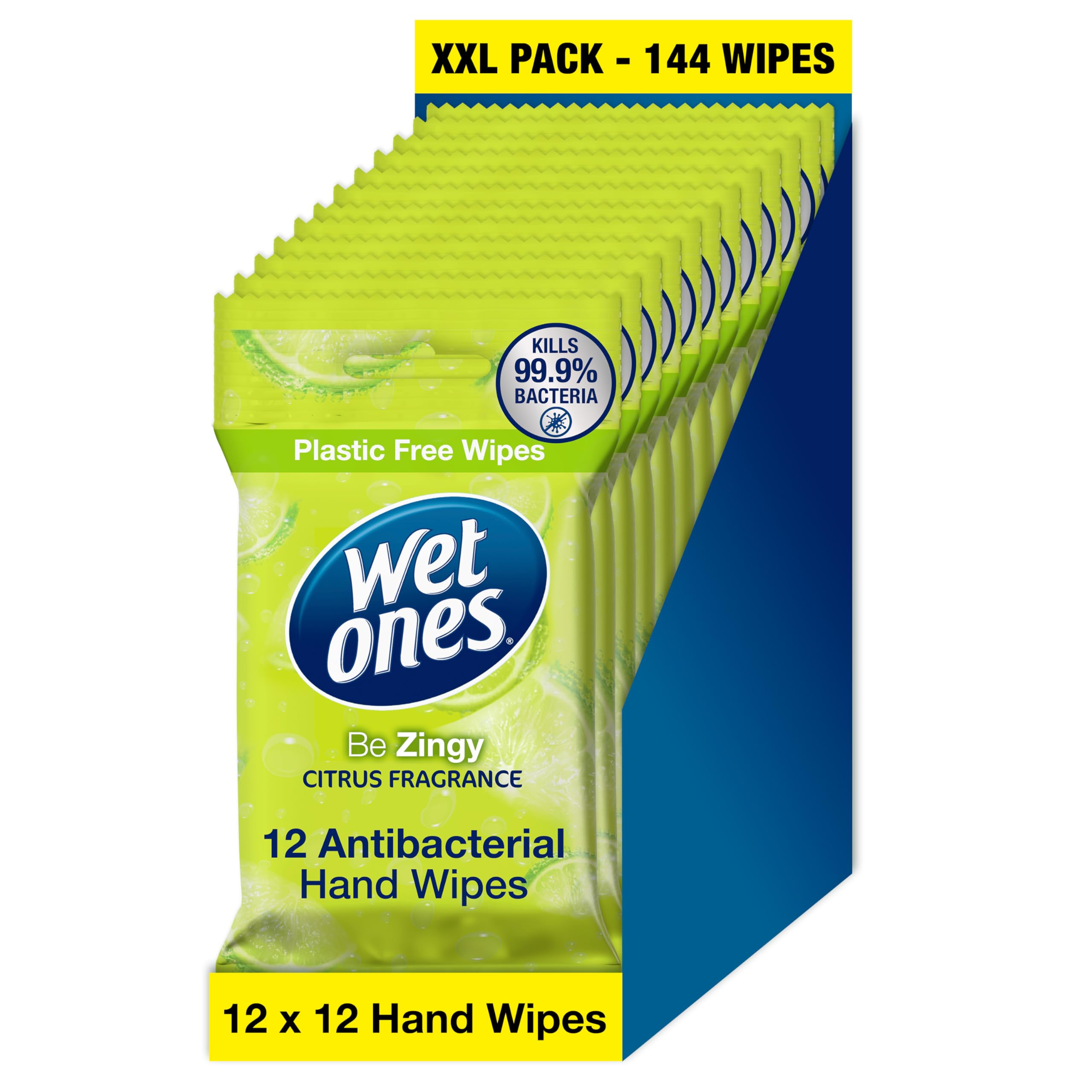 Wet Ones Plastic Free Antibacterial Pocket Size Hand Wipes, Citrus Scent, 144 Count 1