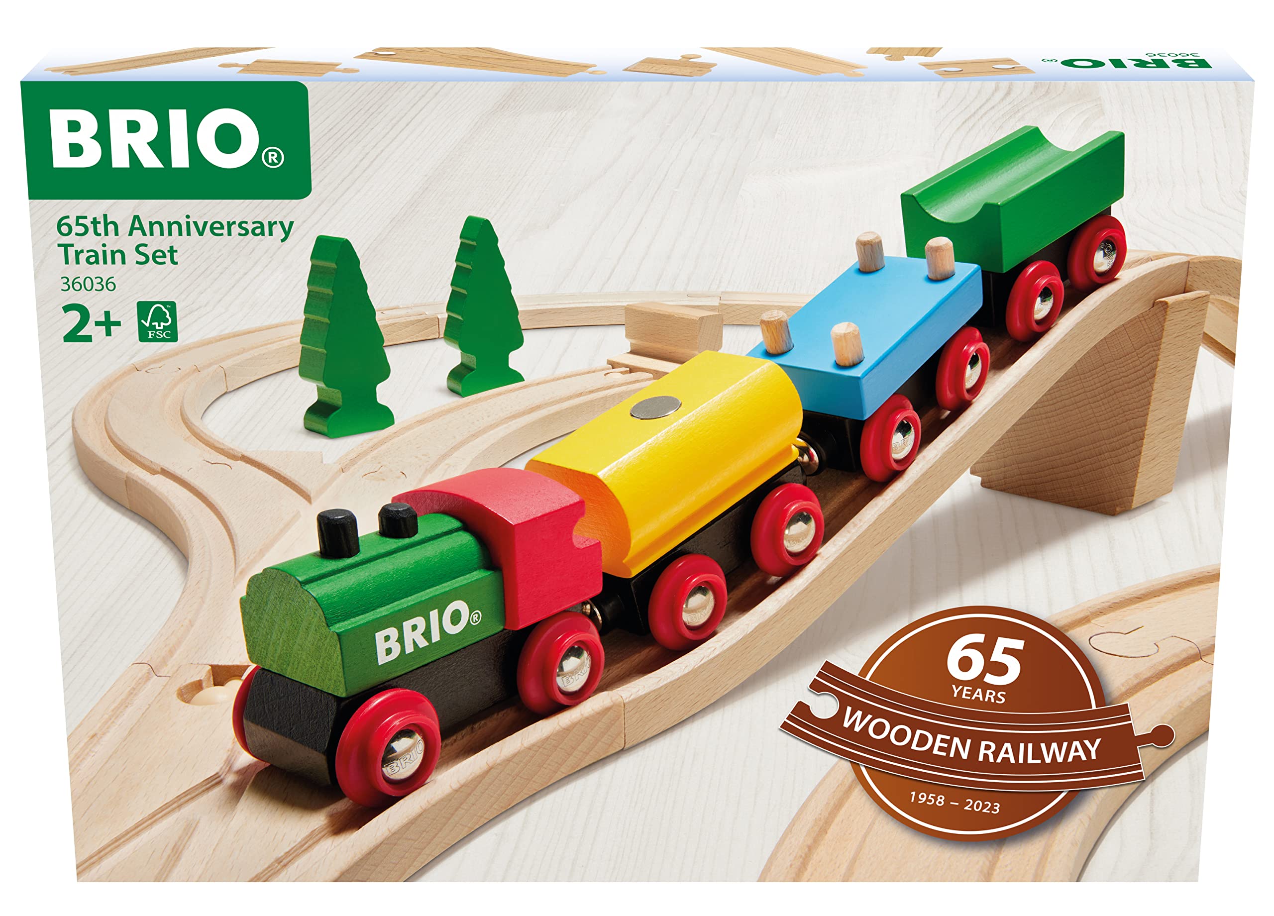 BRIO 65th Anniversary Wooden Railway Train Set - 32-Piece Classic Train Playset for Kids 3+ 17