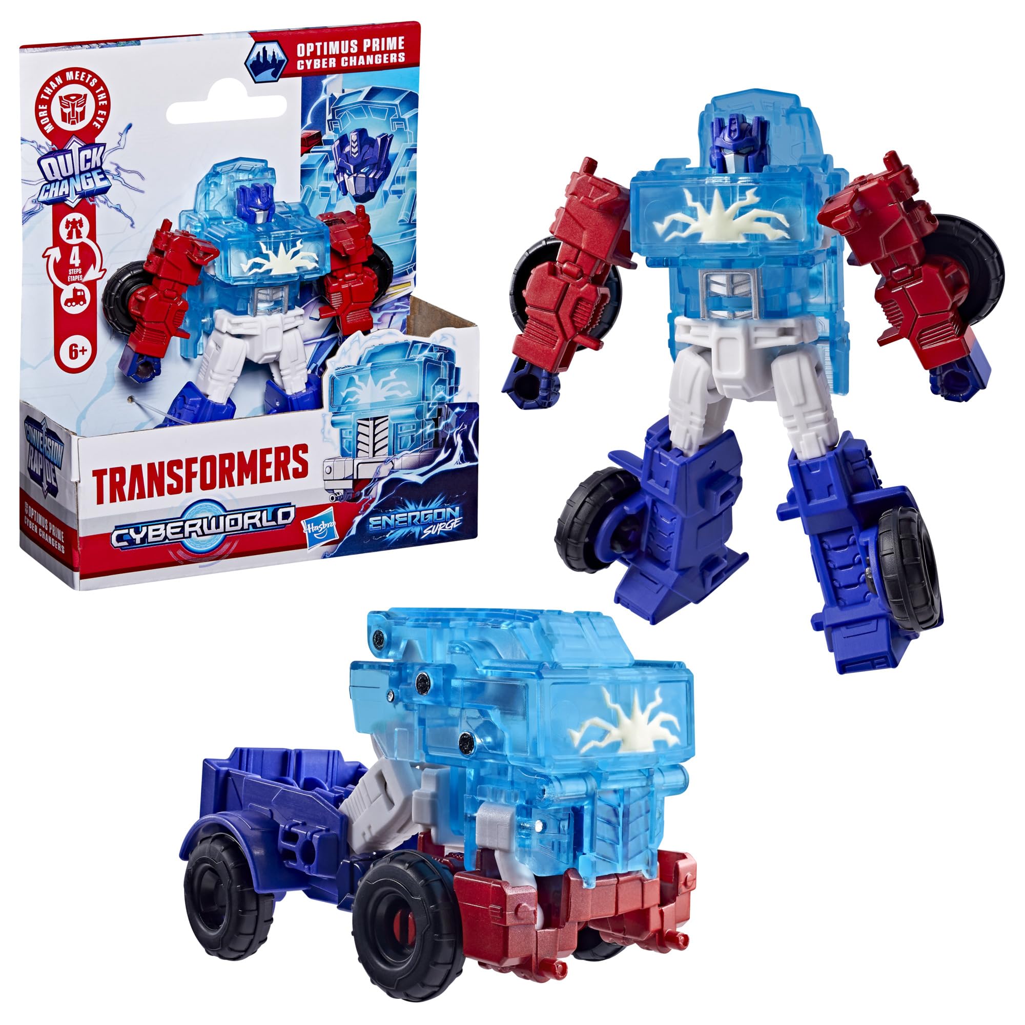 Transformers Optimus Prime Cyber Changers Energon Surge Action Figure | 4-Inch Robot