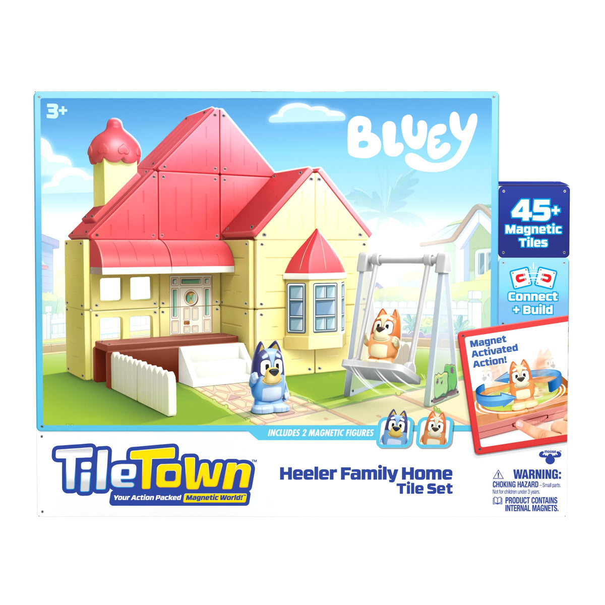 TILE TOWN Bluey Heeler Home Magnetic Tiles Construction Building Playset - 46 Pieces, Ages 3+